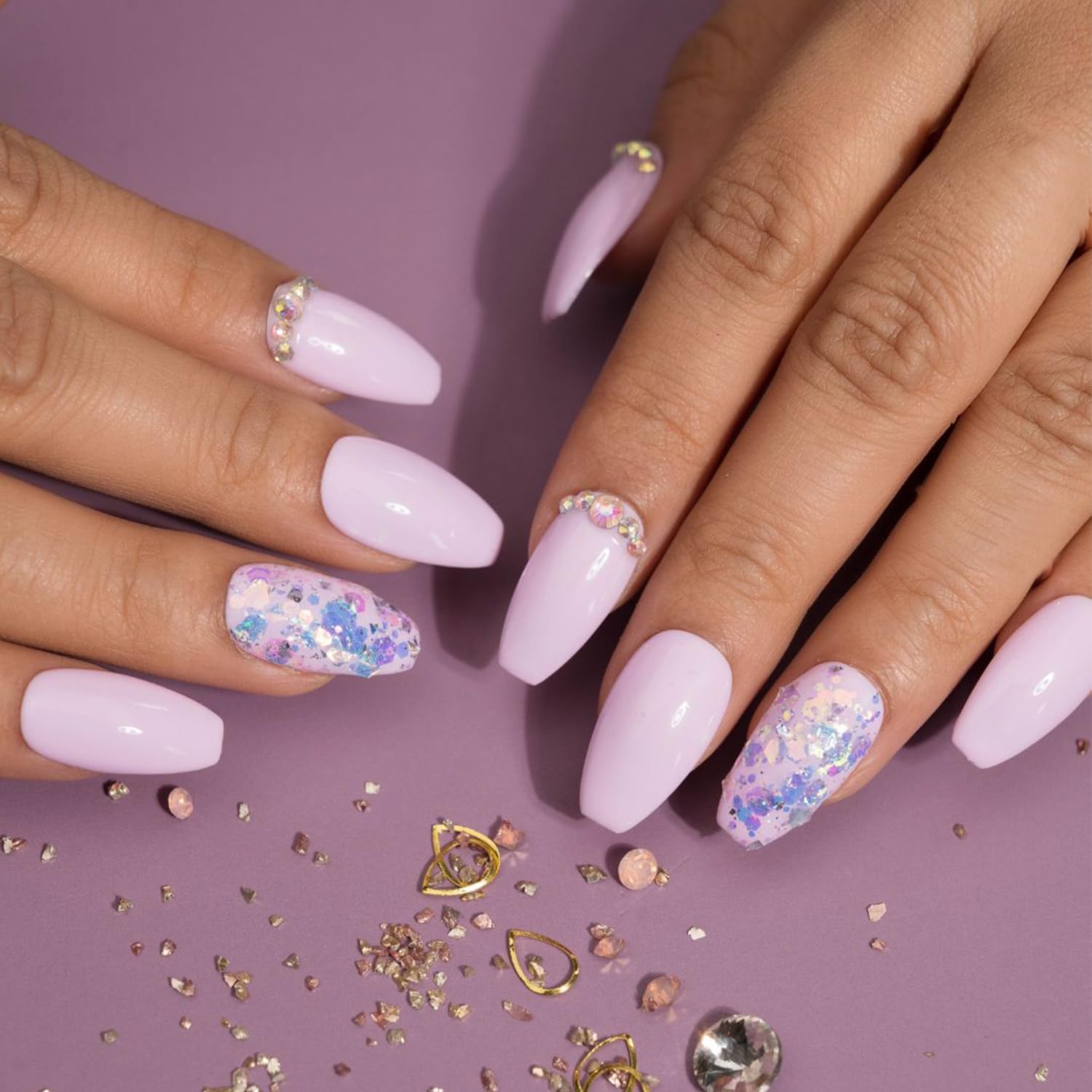 NailKnack® Classic Pastels Fake Press-On Nails - Handcrafted Reusable Long-Lasting Gel Polish Fake Nails | 20pcs Coffin Shape Nail Extensions for Women | Perfect for Parties, Weddings & Everyday Wear