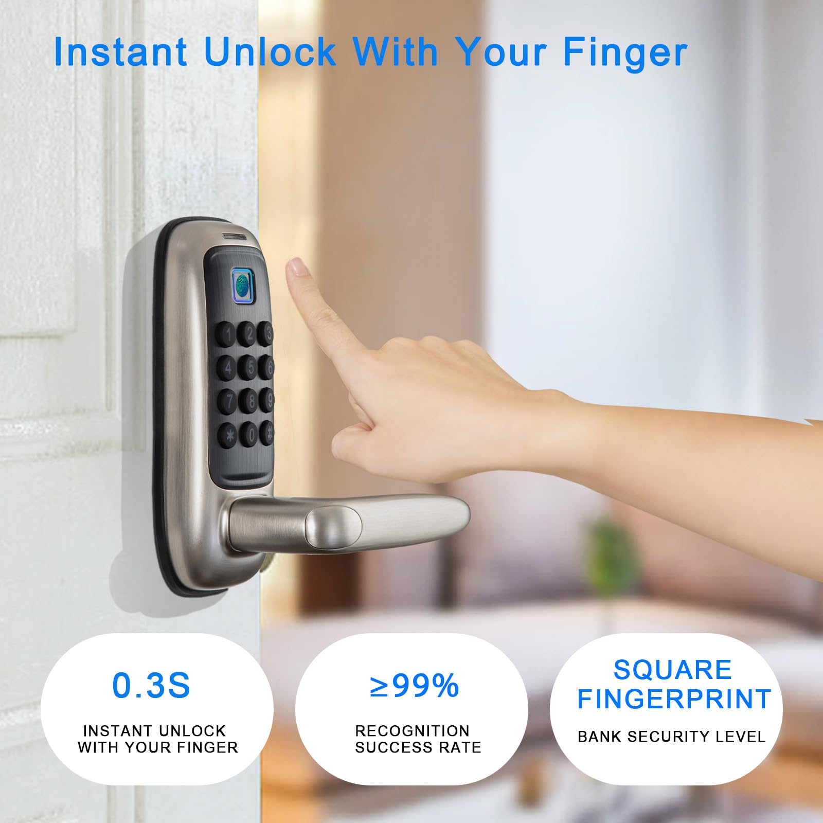 Smart Keyless Entry Door Lock - Electronic Fingerprint & App Control with Handle - Secure Your Home, Office, or Vacation Rental