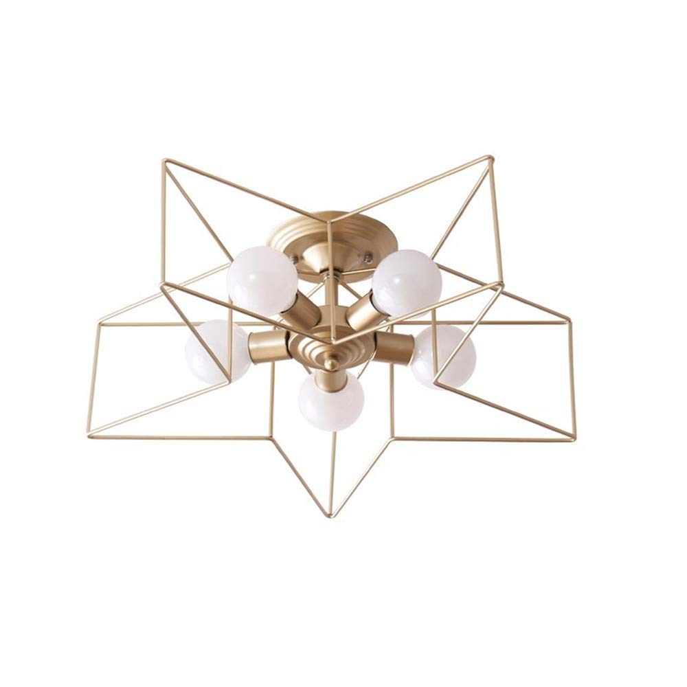 KWOKING Modern 5-Light Gold Star Shaped Flush Mount Ceiling Fixture - Minimalist Hanging Lighting for Bedroom, Living Room & Dining Room