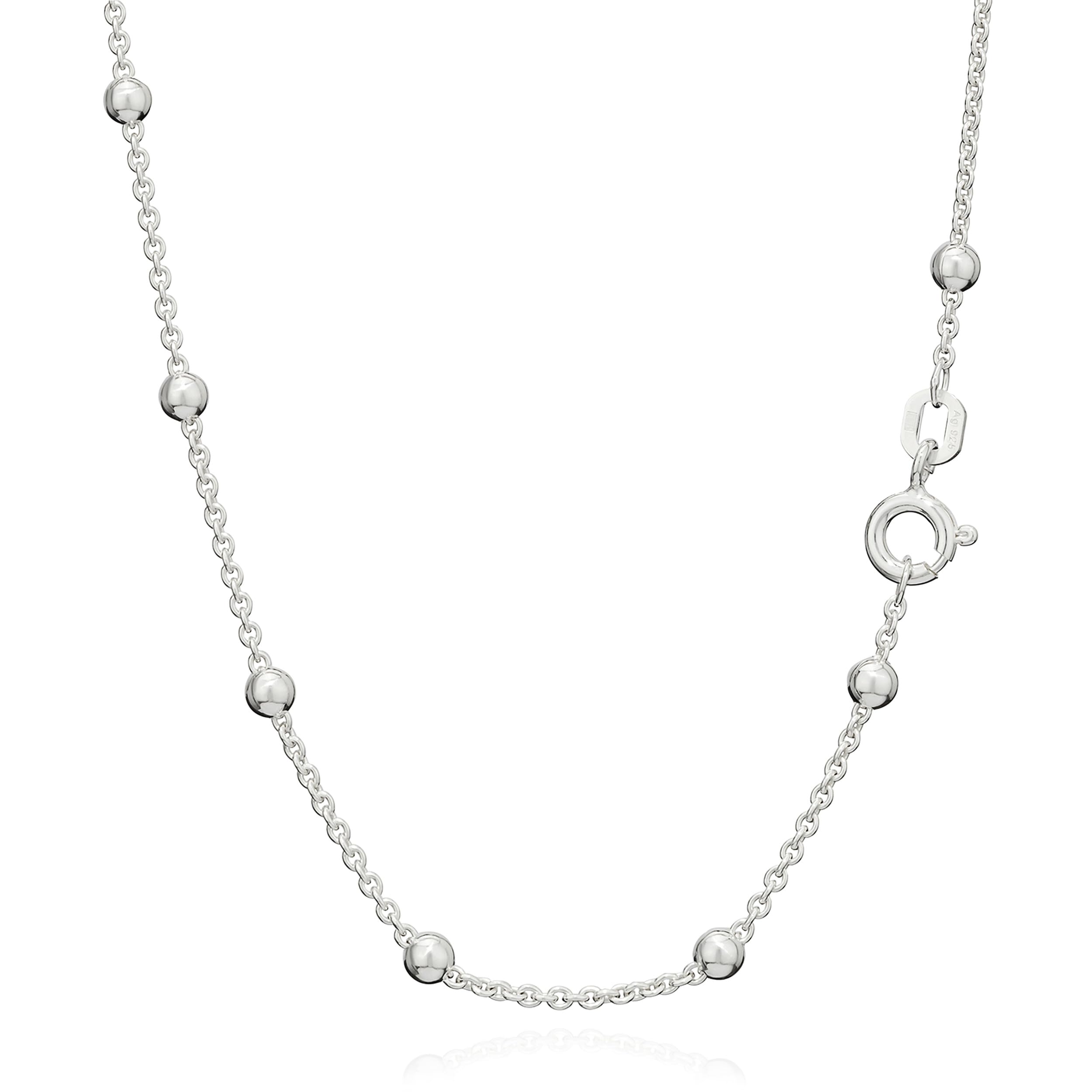 925 Sterling Silver Anchor Chain Necklace - 45cm Round Link with 24 Balls (1878) | Perfect for Layering, Gift Giving & Everyday Wear