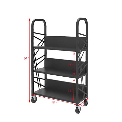 FixtureDisplays® Heavy Duty Metal Book Cart - Mobile Library Cart with Wheels, School Book Organizer & Storage Solution - Perfect for Classrooms, Libraries, and Office Use