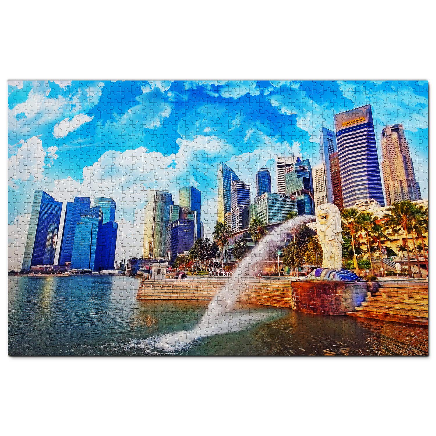 Premium 1000-Piece Wooden Jigsaw Puzzle - Singapore Merlion & Gardens by The Bay Scenic Travel Souvenir | Perfect for Family Game Night, Stress Relief & Home Decor