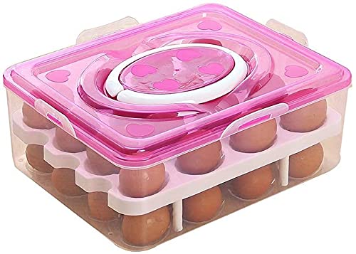 32 Grid Double Layer Plastic Egg Storage Container with Lid & Tray - Portable Refrigerator Organizer for Kitchen, Camping & Picnic (Pack of 1) | Fresh Egg Carrier for Home & Outdoor Use
