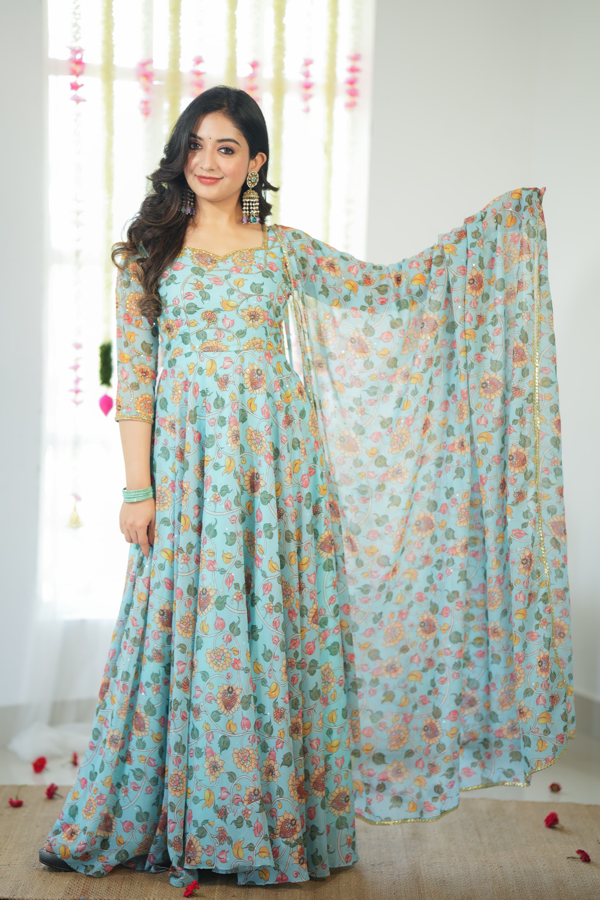 DD591 Anvi Floral Anarkali Dress - Elegant Indian Ethnic Wear for Women | Perfect for Weddings, Parties & Festive Occasions