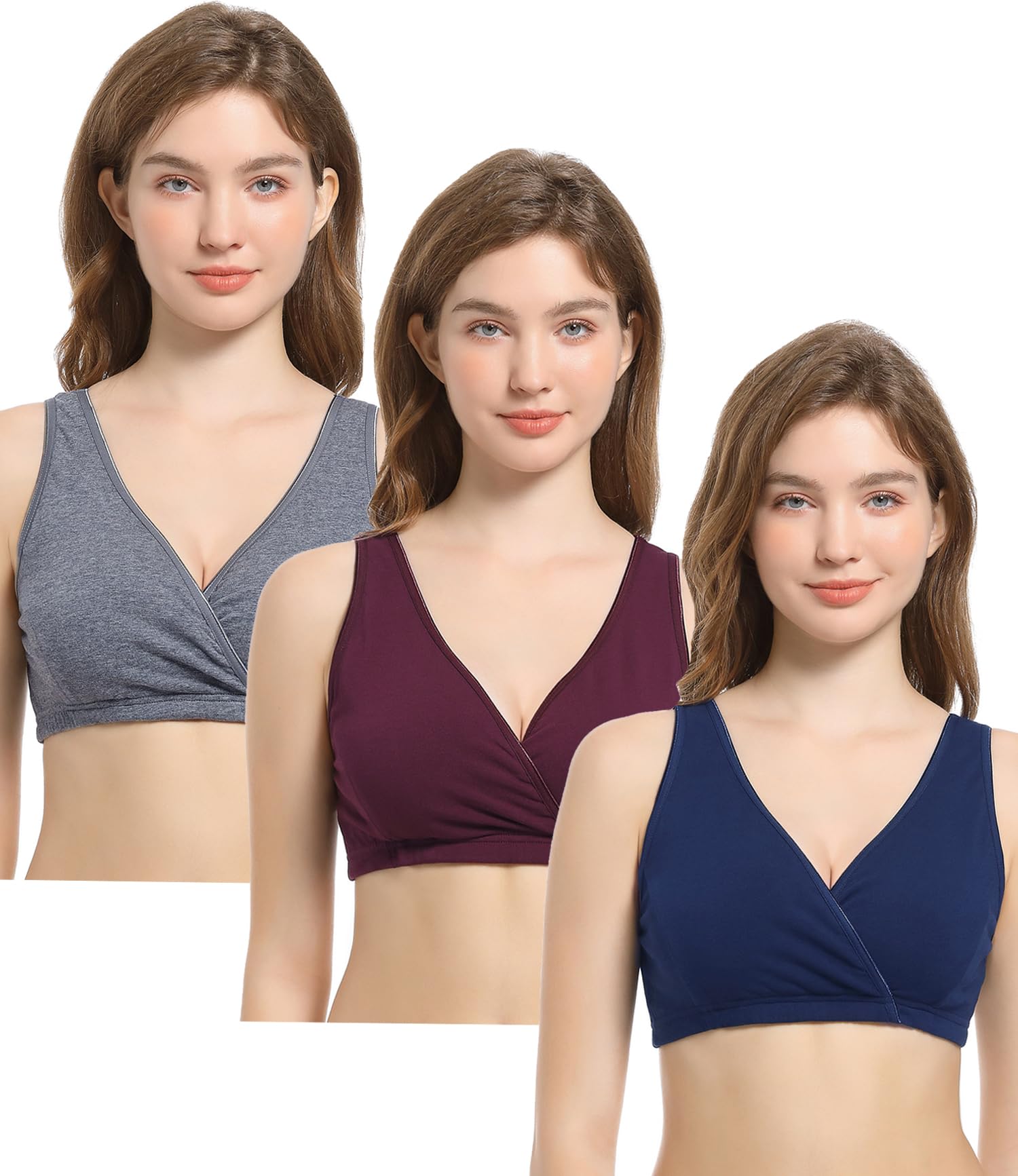 3 Pack Cotton Maternity Nursing Bras - Comfortable Breastfeeding Sleep Bra for Pregnancy & Nursing - Perfect for Nighttime Feeding, Lounging & Postpartum Recovery