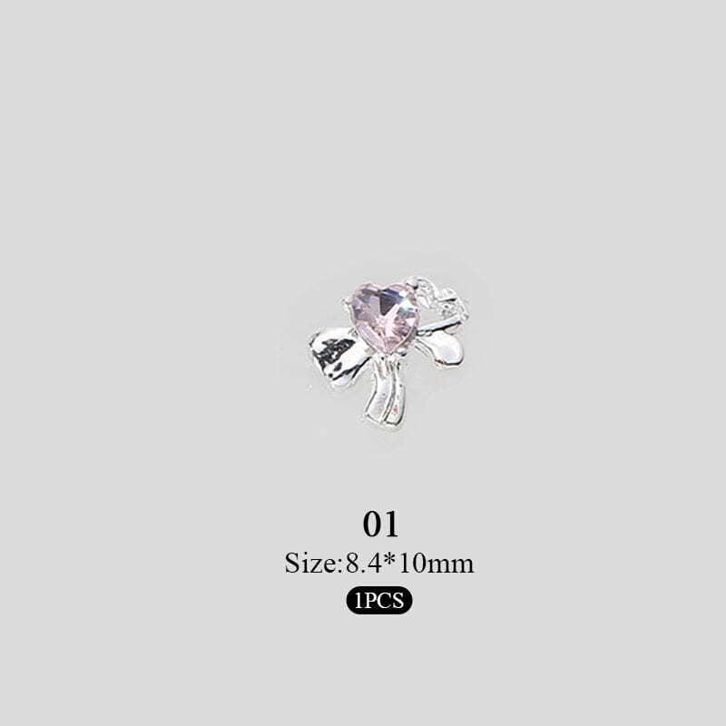 Pink Heart Bowknot Rhinestone 3D Alloy Nail Art Charms - Perfect for Acrylic Nails, Gel Manicures, and DIY Nail Designs