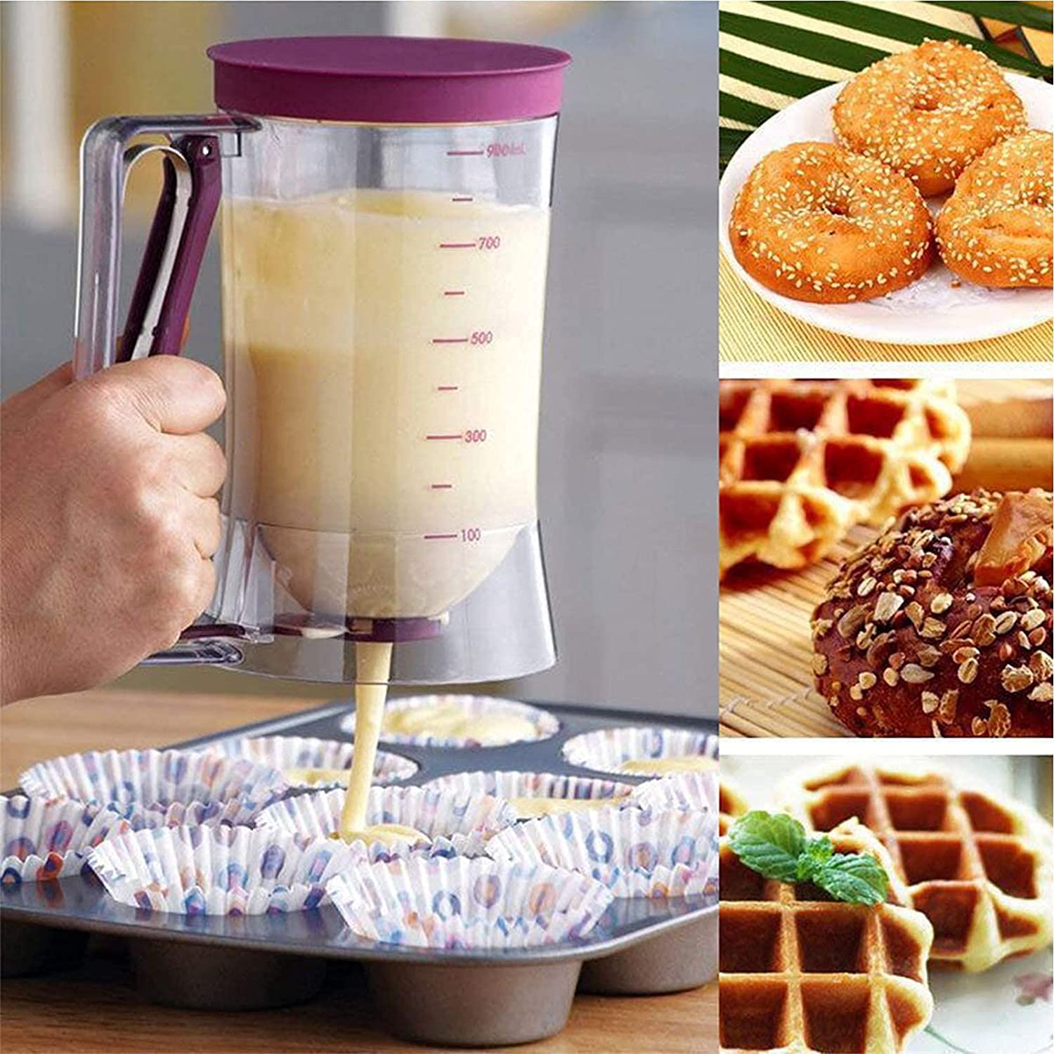 WANGZAIZAI 900ml Pasta Portioner for Cakes, Waffles, Muffins - DIY Dough Dispenser with Lid & Measuring Scale - Perfect for Baking, Pancakes, Cupcakes & Pastry Making