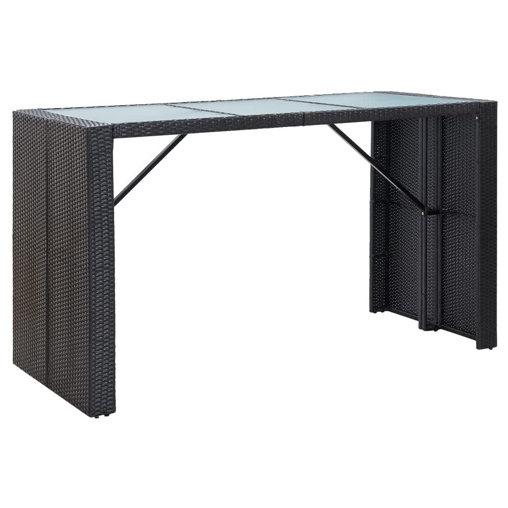 vidaXL 7-Piece Patio Bar Set with Glass Tabletop & Cushions - Black Poly Rattan Outdoor Bar Table & Conversation Set for Backyard, Poolside & Garden Relaxation
