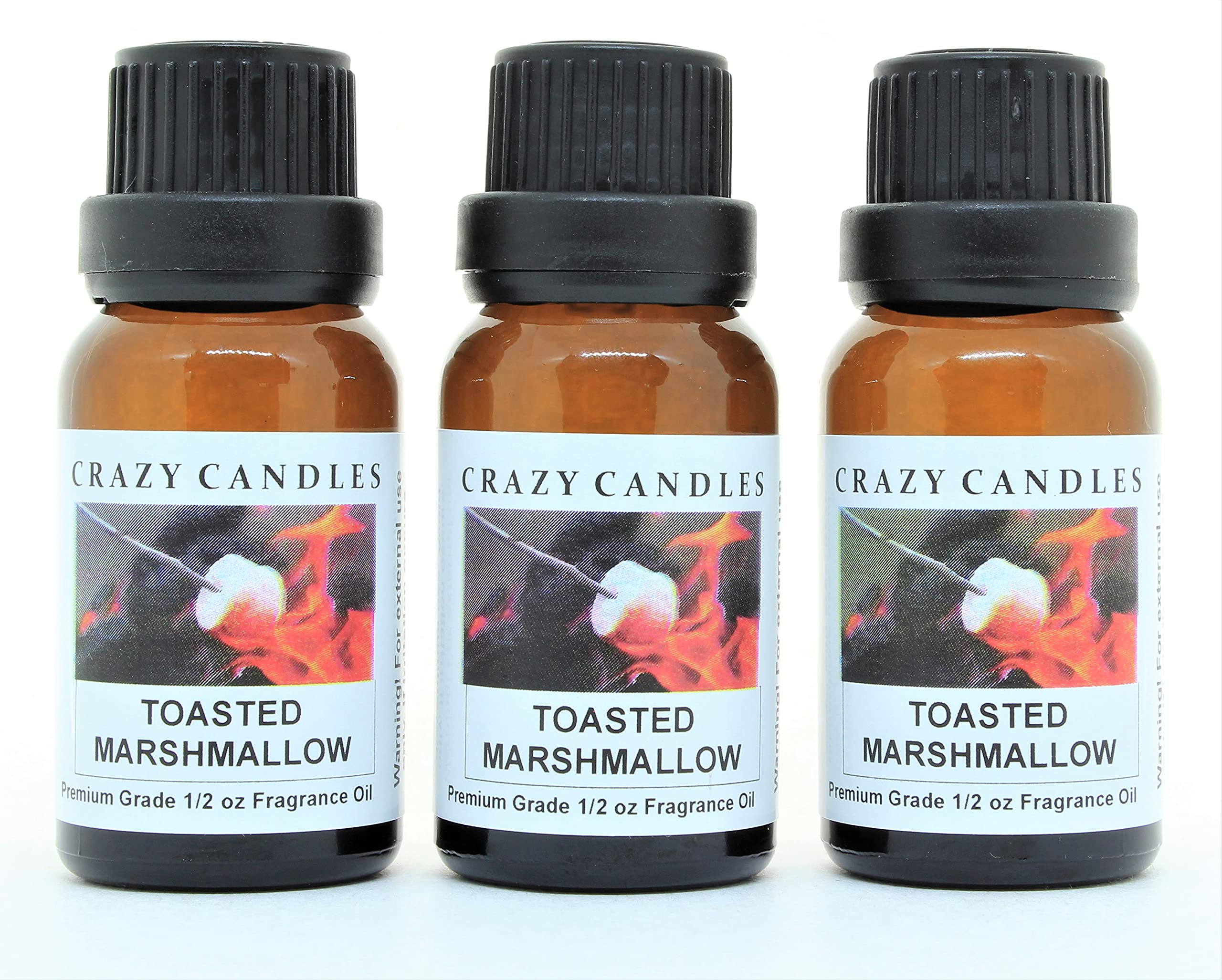 Crazy Candles Toasted Marshmallow Scented Fragrance Oil - 3 Pack (1/2 FL Oz/15ml Each) - Premium Grade for Home, Diffuser & DIY Candles