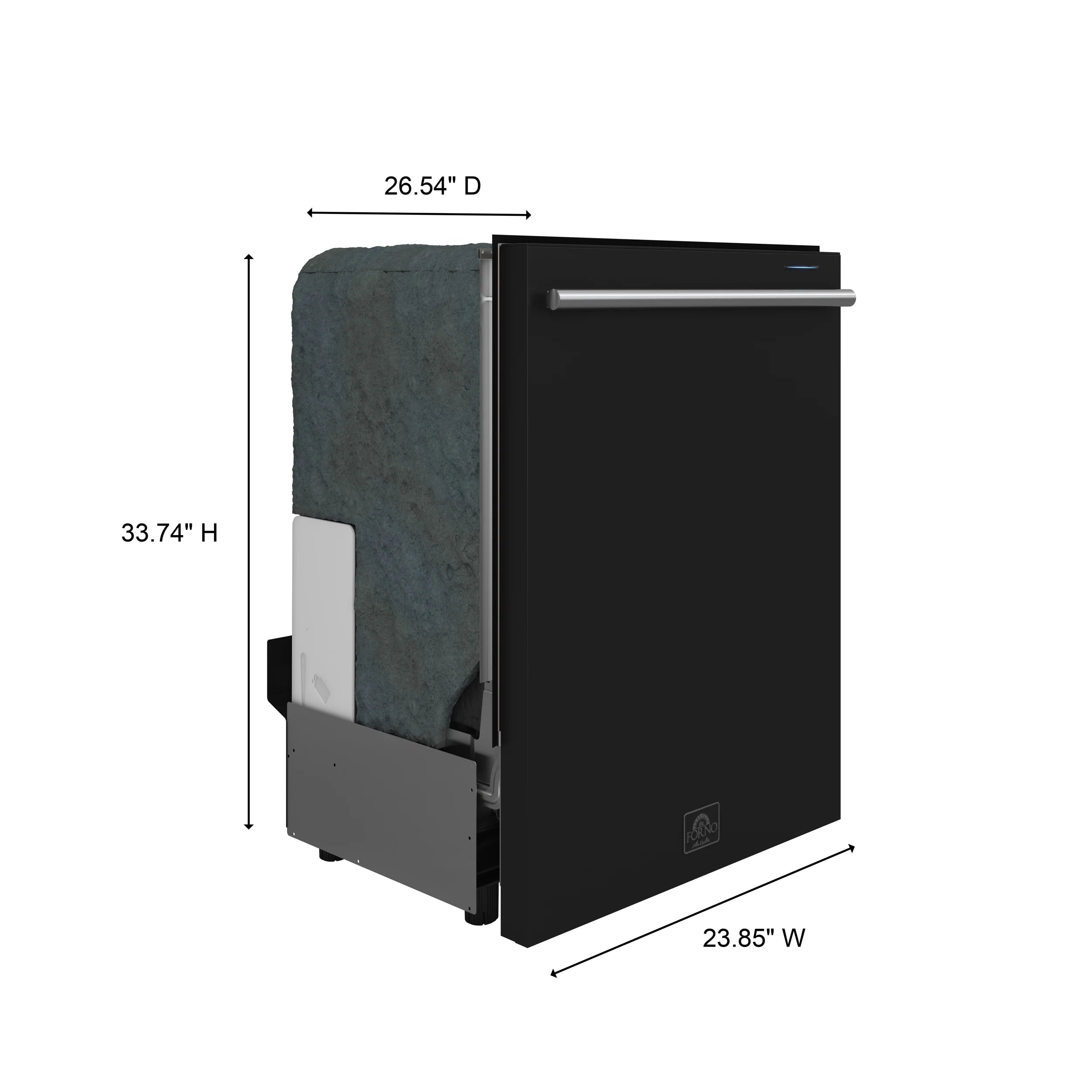 Forno Espresso 24 Inch Built-In Dishwasher in Black with Antique Brass Finish - Model FDWBI8067 24BLK | Perfect for Modern Kitchens, Small Spaces & Open-Concept Homes