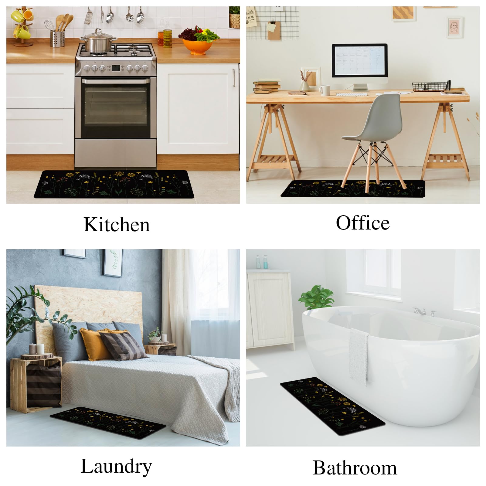 Rempry Non-Slip Kitchen Mat Set - 2 PCS Floral Anti-Fatigue Rugs for Cooking & Cleaning