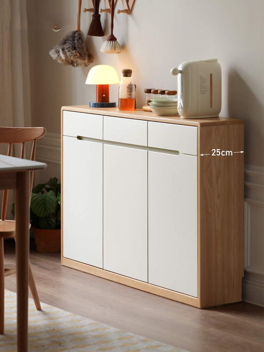 Solid Oak Wood Ultra Thin Sideboard - Modern Slim Console Table for Living Room, Entryway, or Dining Room Storage
