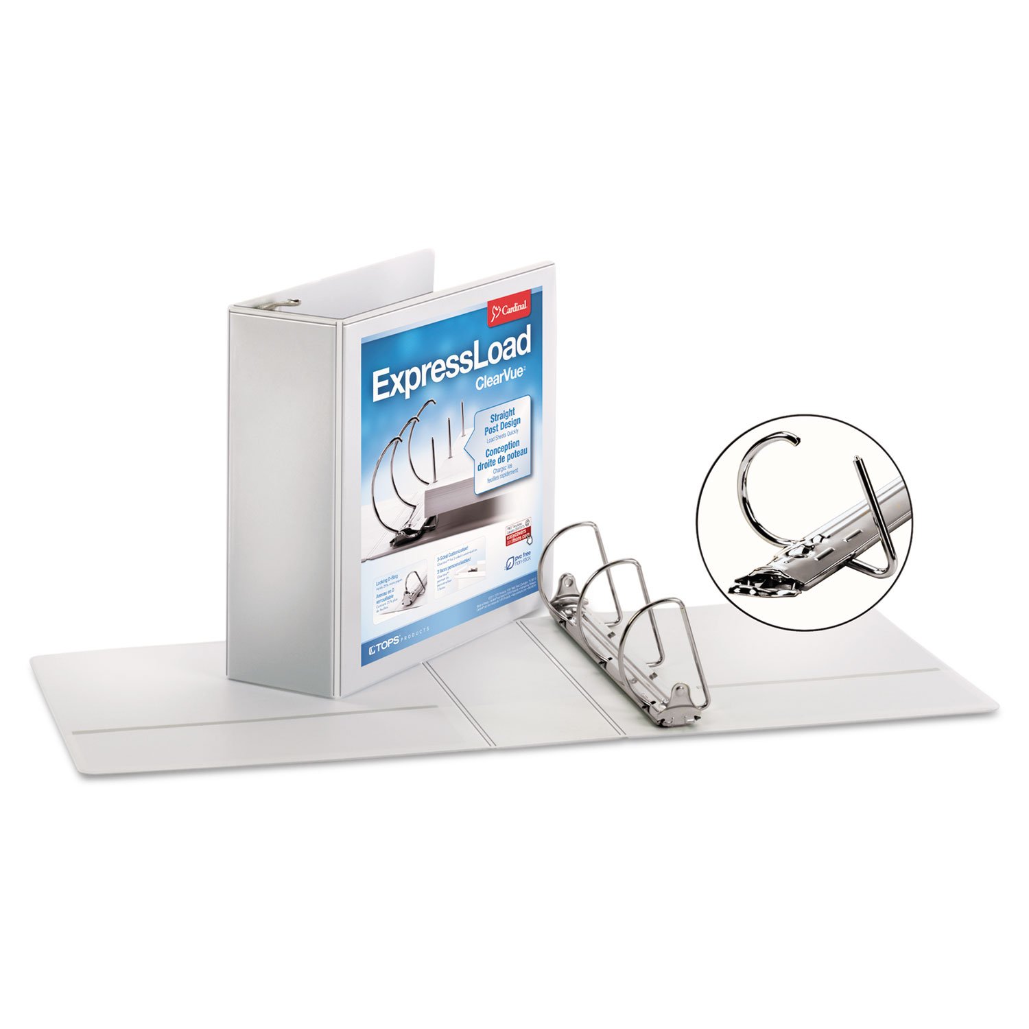 Cardinal ExpressLoad 3 Inch D-Ring Binder - 675 Sheet Capacity, ClearVue Cover, Locking D-Rings, White (49130) - Perfect for Office, School, and Document Organization
