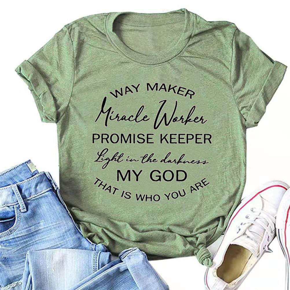 FZLYE Women's Inspirational Graphic T-Shirt - Way Maker Miracle Worker Promise Keeper Light in The Darkness Christian Faith Apparel | Casual Wear, Church Outfits & Everyday Comfort