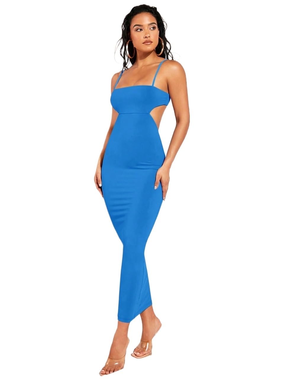 2023 Trendy Women's Solid Color Sexy Cutout Waist Cami Bodycon Dress - Sleeveless Long Party Clubwear for Night Out & Date Night