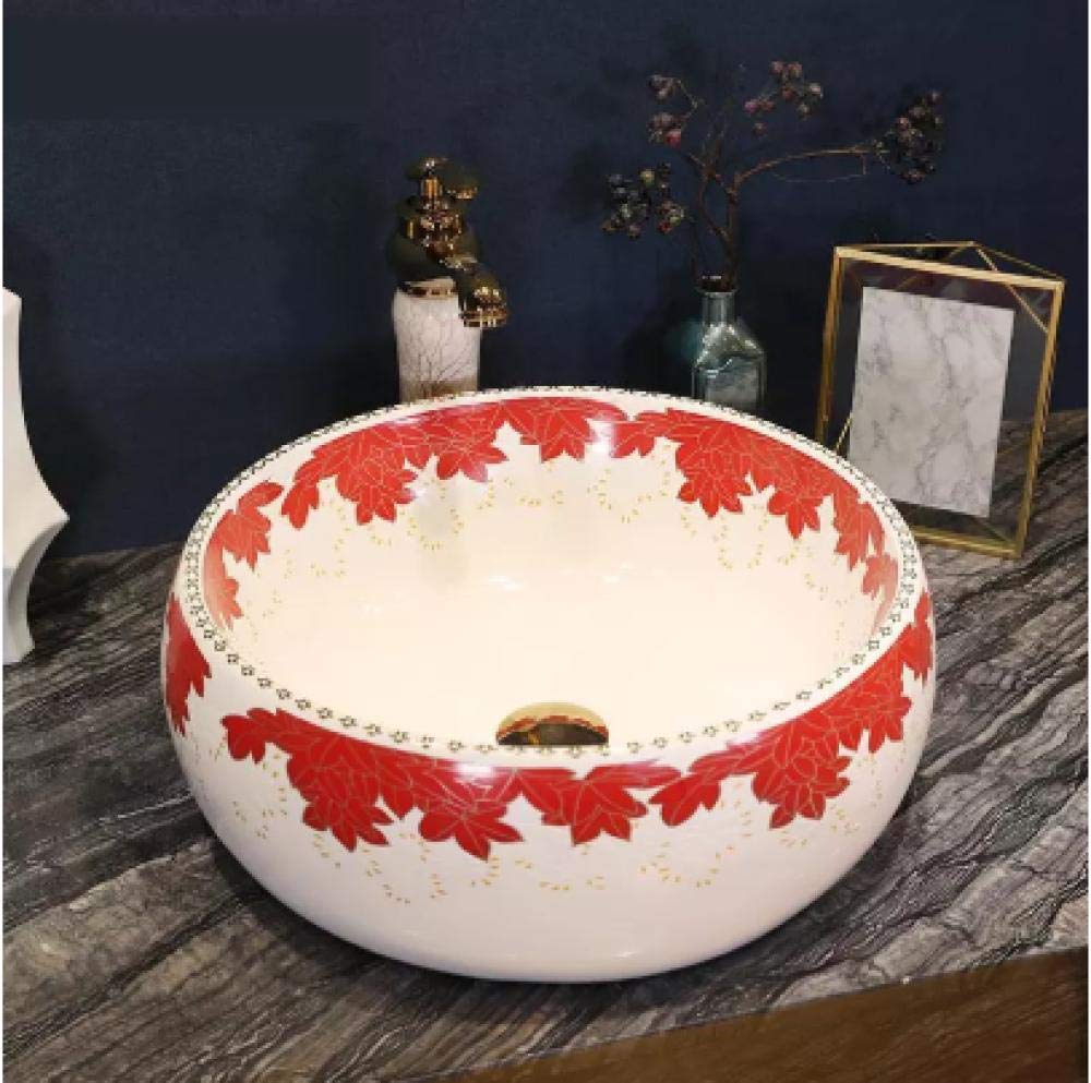 Ceramic Vessel Sink - Round Bathroom Basin for Countertop | Home Decor