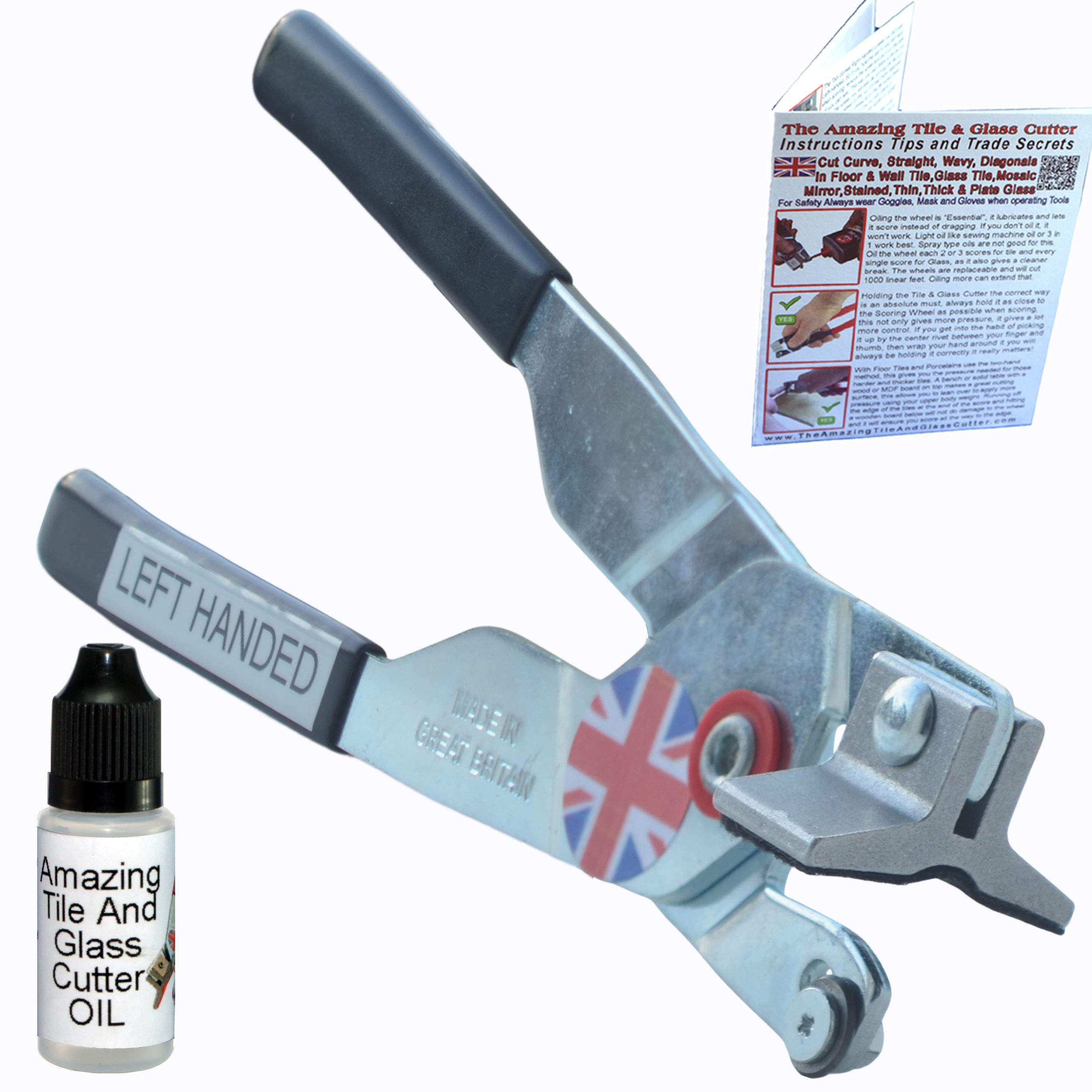 Left-Handed Stained Glass Cutting Tool with Oil - Professional Glass Cutter for Stained Glass Art, DIY Projects & Mosaic Making - Perfect for Crafting, Home Decor & Gift Making