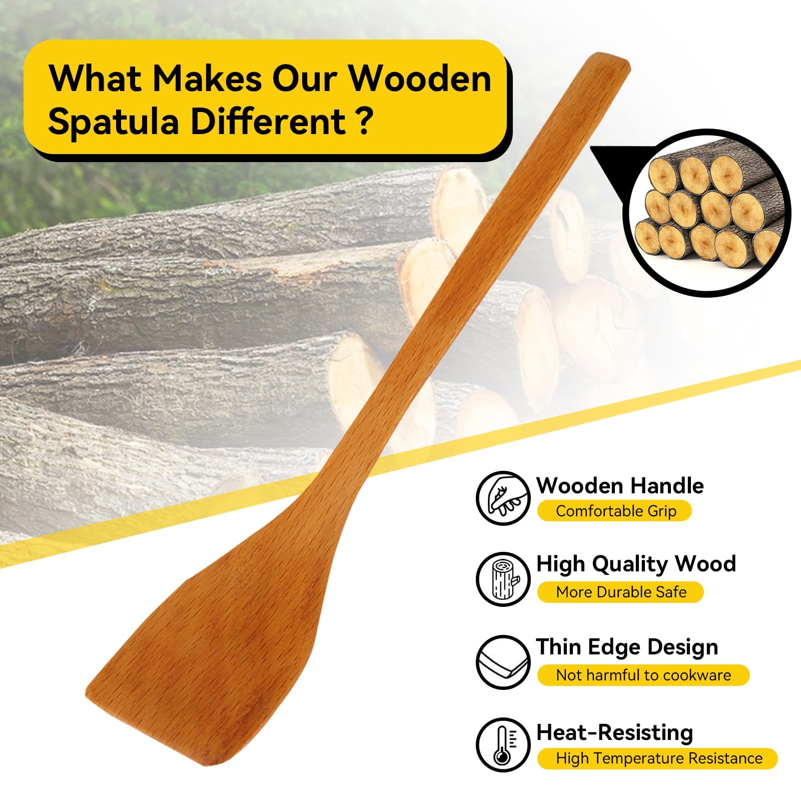 Premium 9.7 Inch Wooden Spatula for Cooking - Natural Light Wood Turner for Nonstick Pans, Woks & Cookware - Ideal for Flipping Pancakes, Eggs & Stir-Fry Dishes - Eco-Friendly Kitchen Utensil Set Accessory
