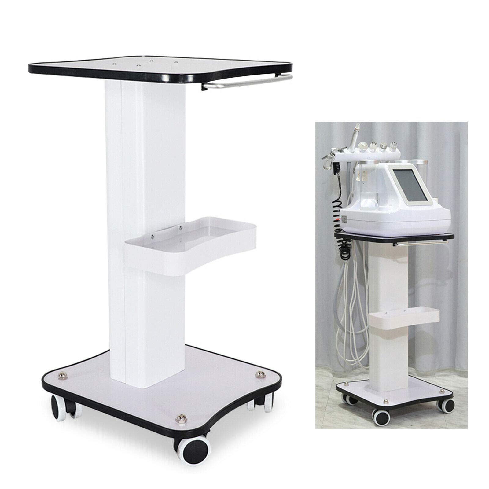Professional Salon Trolley Cart - Aluminum Mobile Rolling Stand for Ultrasonic Cavitation, RF Machines & Spa Equipment | Medical Grade Beauty Station with Wheels (White/Black) | Perfect for Manicure, Facial Treatments & Clinic Use