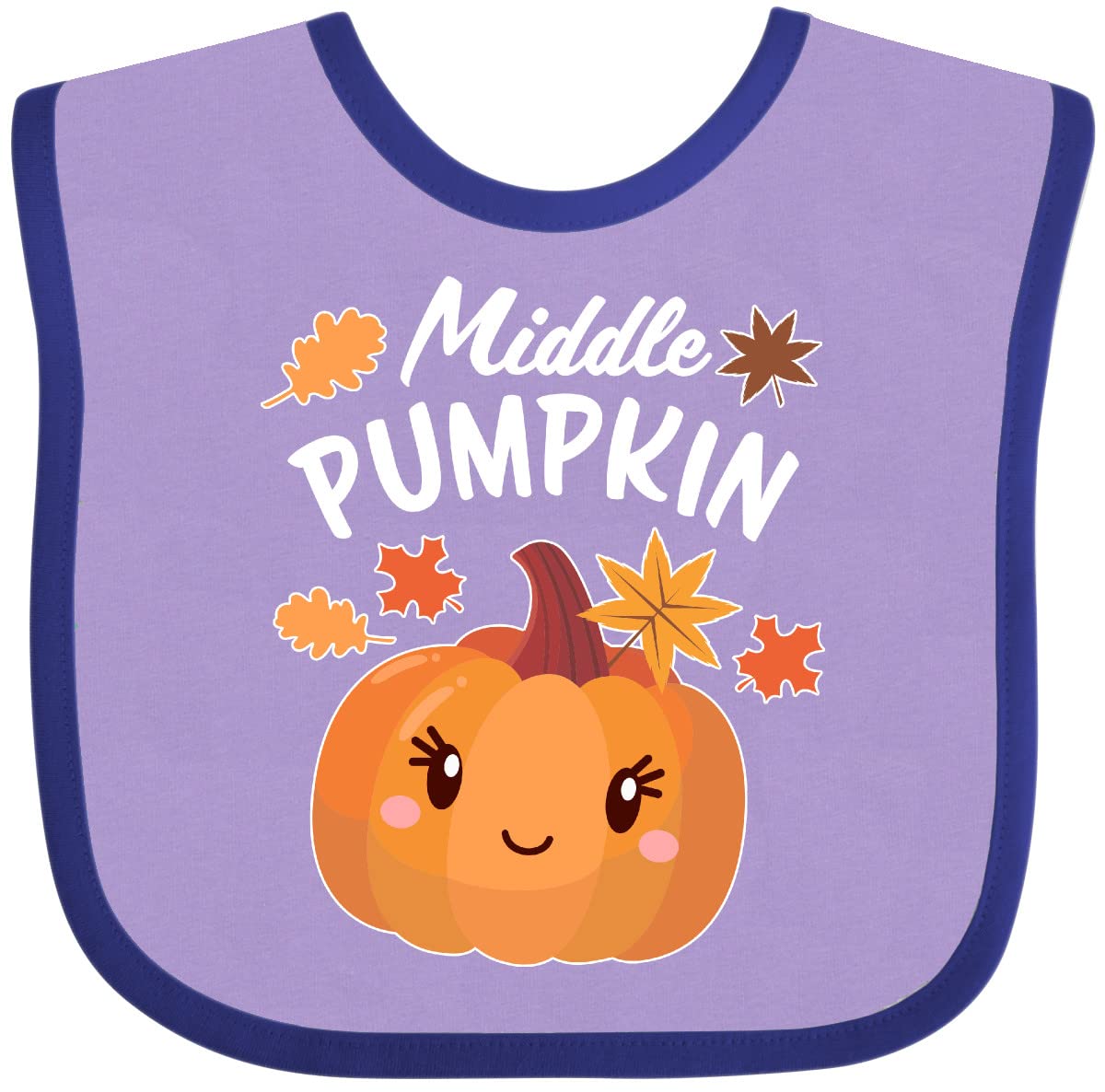 Inktastic Middle Pumpkin with Fall Leaves Baby Bib - Soft Cotton Drool Bib for Infants & Toddlers - Perfect for Fall, Halloween, and Thanksgiving Outfits