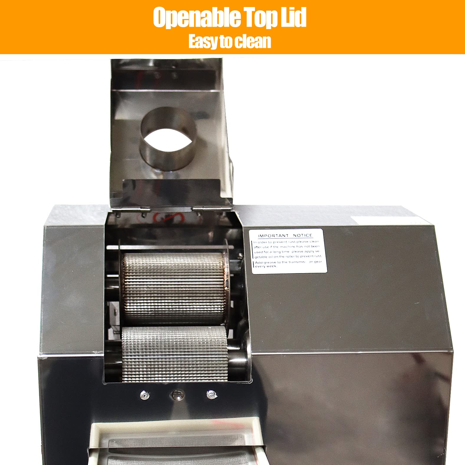 Electric Sugar Cane Juicer Machine - 110V Commercial Stainless Steel Sugarcane Press Extractor with 3 Rollers & Openable Top Cover | Perfect for Juice Bars, Restaurants, and Home Use | Sweet Sorghum Juice Extraction