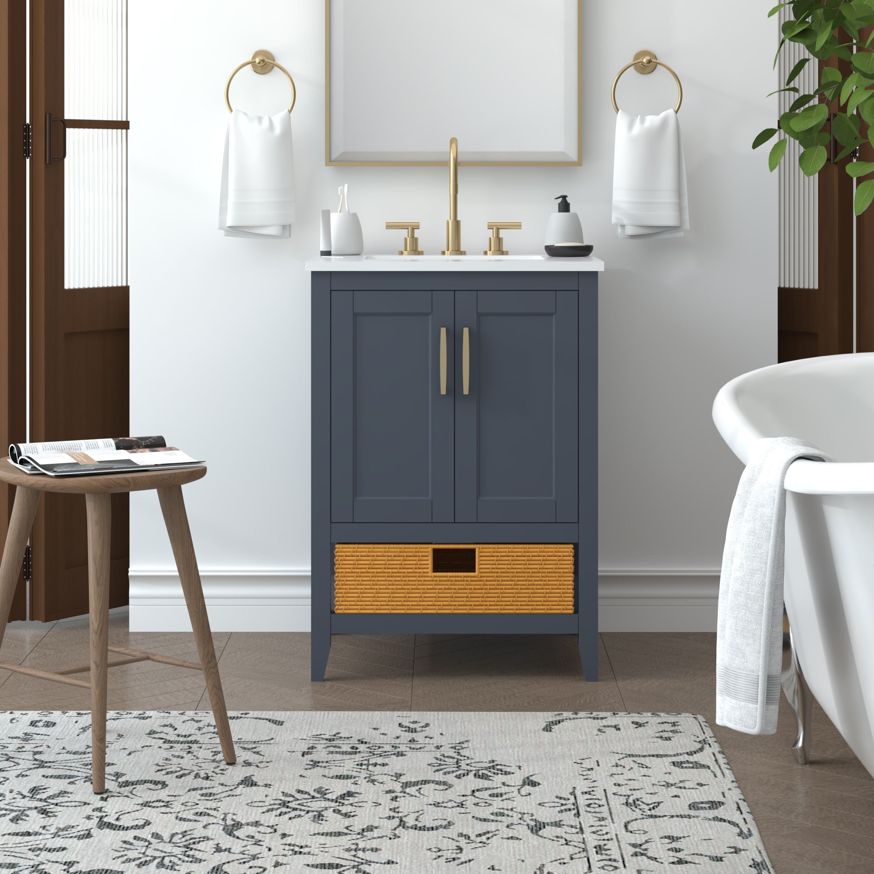 23.5 Inch Blue Bathroom Vanity Cabinet - Modern Freestanding Vanity for Small Bathrooms | Nearmé New York | Perfect for Powder Rooms, Guest Baths & Apartment Renovations