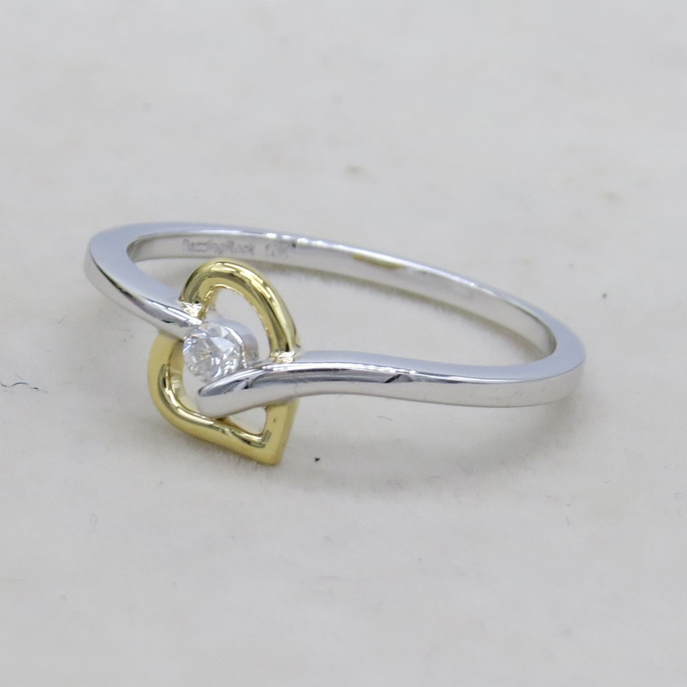 0.06 Cttw Round White Diamond Heart Promise Ring for Women - 10K White & Yellow Gold - Elegant Gift for Anniversary, Engagement, or Valentine's Day