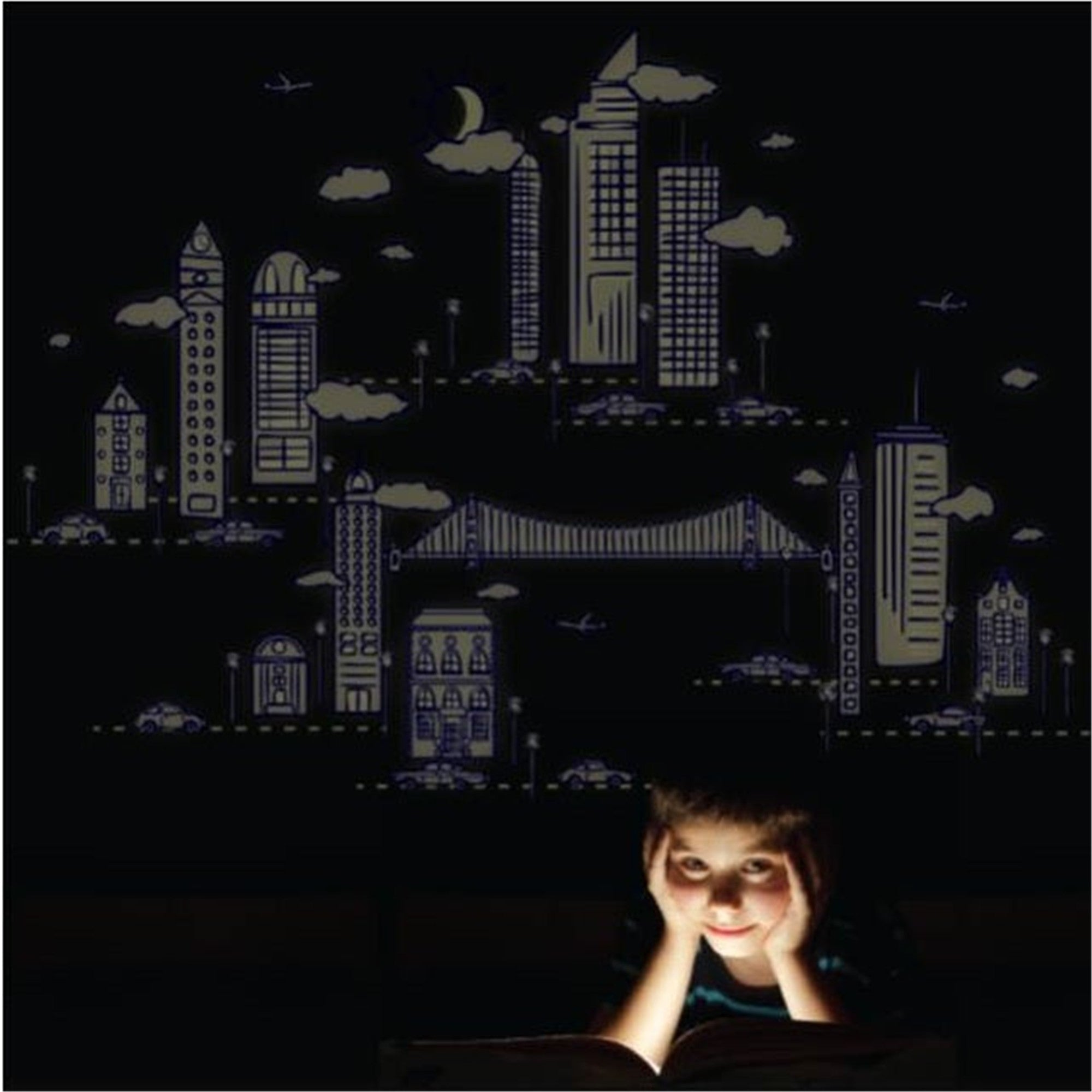 Night Scape Wall Stickers - Glow in The Dark Decals for Bedroom, Kids Room & Nursery - Self-Adhesive Removable Wall Art for Home Decor