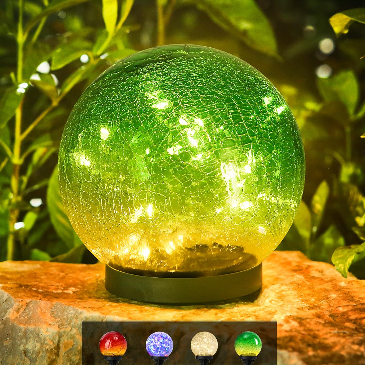 Outdoor Waterproof IP65 Solar Globe Lights - LED Solar Light Balls for Lawn, Garden, Patio & Table Decor - Cracked Glass Sphere Gazing Ball for Yard Landscape Lighting - Perfect for Outdoor Parties, Weddings & Nighttime Garden Ambiance