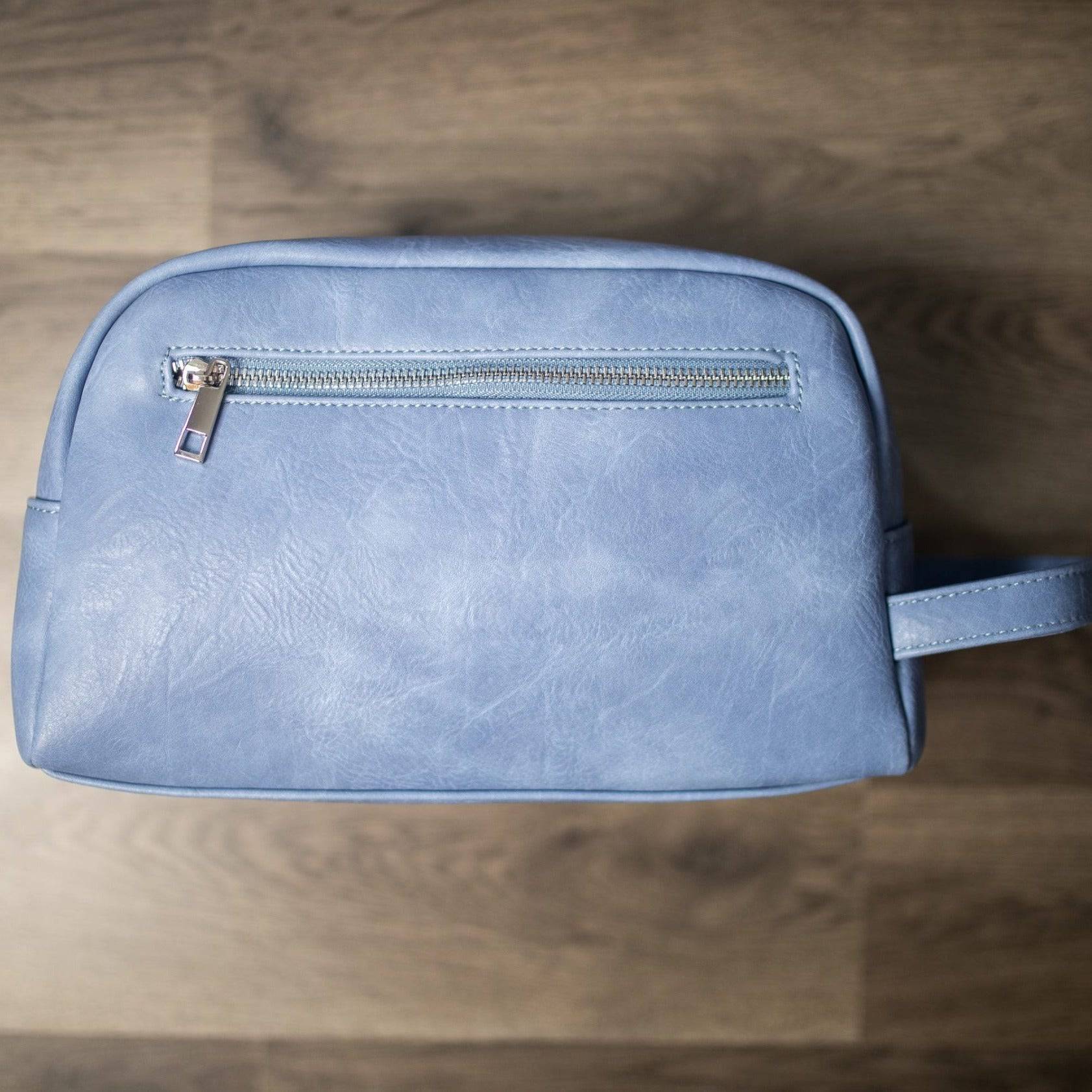 Baby Blue Leather Toiletry Bag for Women & Men - Travel Cosmetic Organizer with Zipper Closure - Perfect for Vacation, Gym, and Business Trips