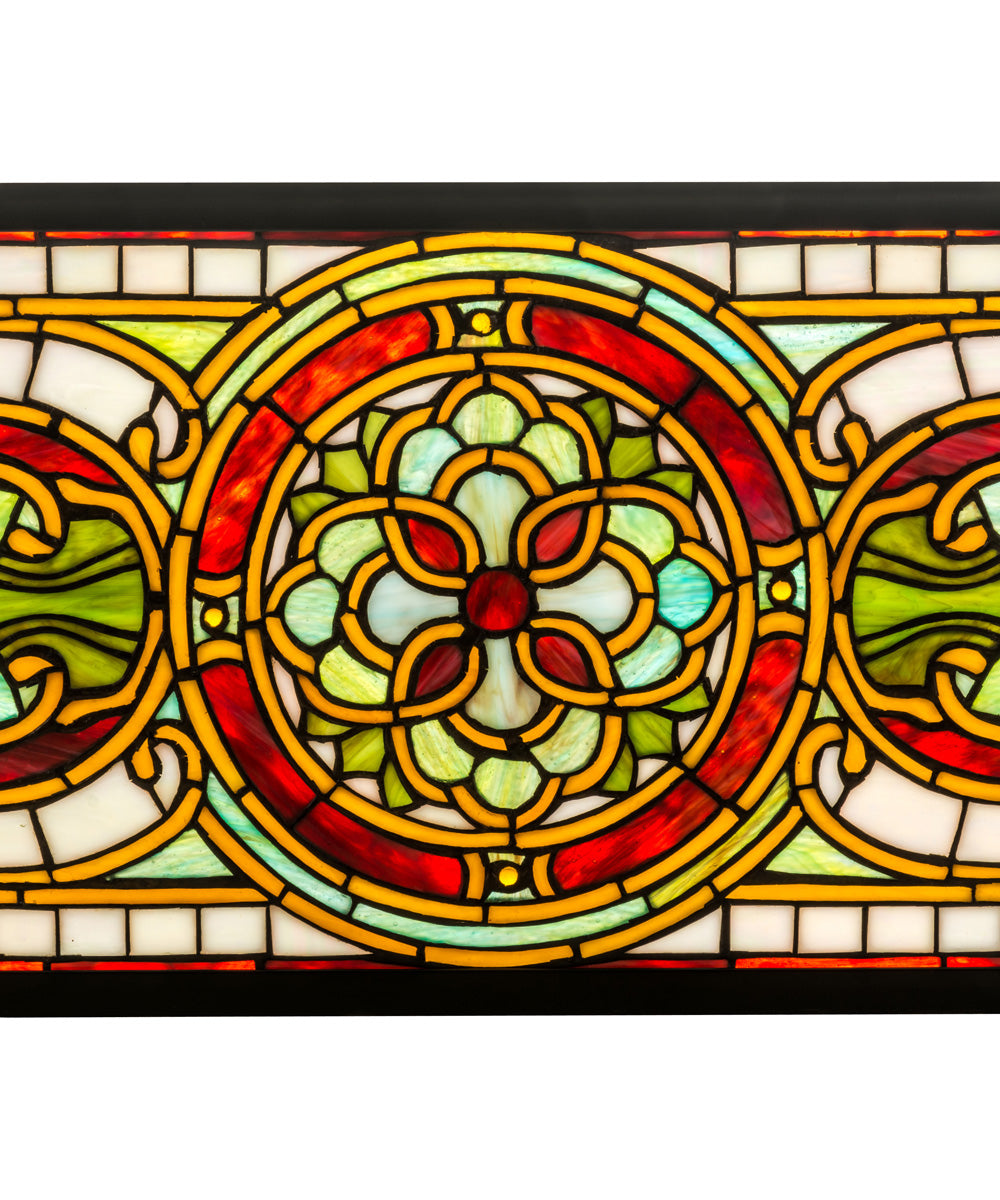 Evelyn Stained Glass Window - 11H x 35W Lapis Blue Art Glass Panel for Home Decor, Church, or Office
