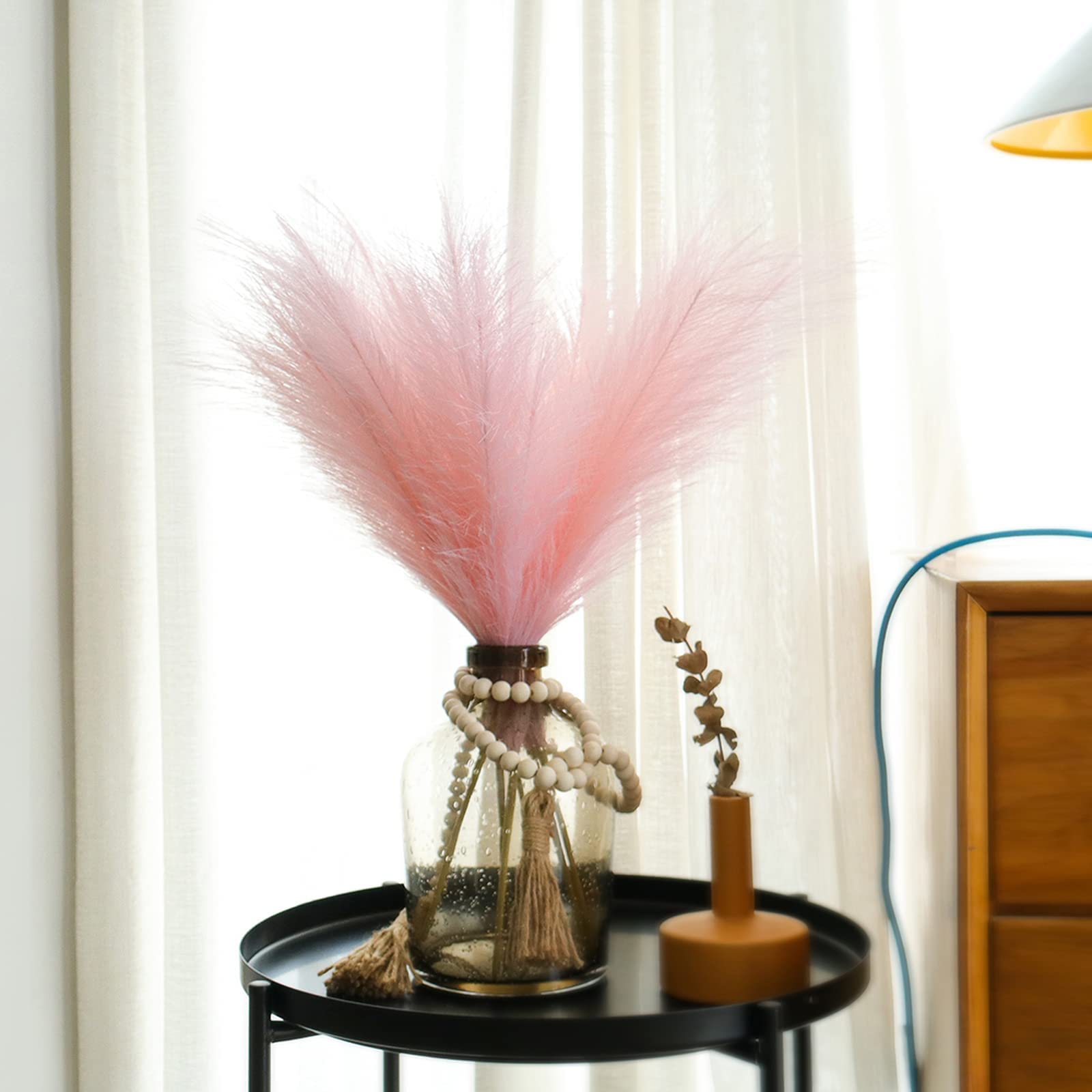 24 Inch Pink Faux Pampas Grass Decor - 7 Fluffy Stems for Vase Filler | Boho Wedding Flowers, Home & Office Table Decor | Perfect for Centerpieces, Wedding Aisle Decor, and Farmhouse Style Interior Design