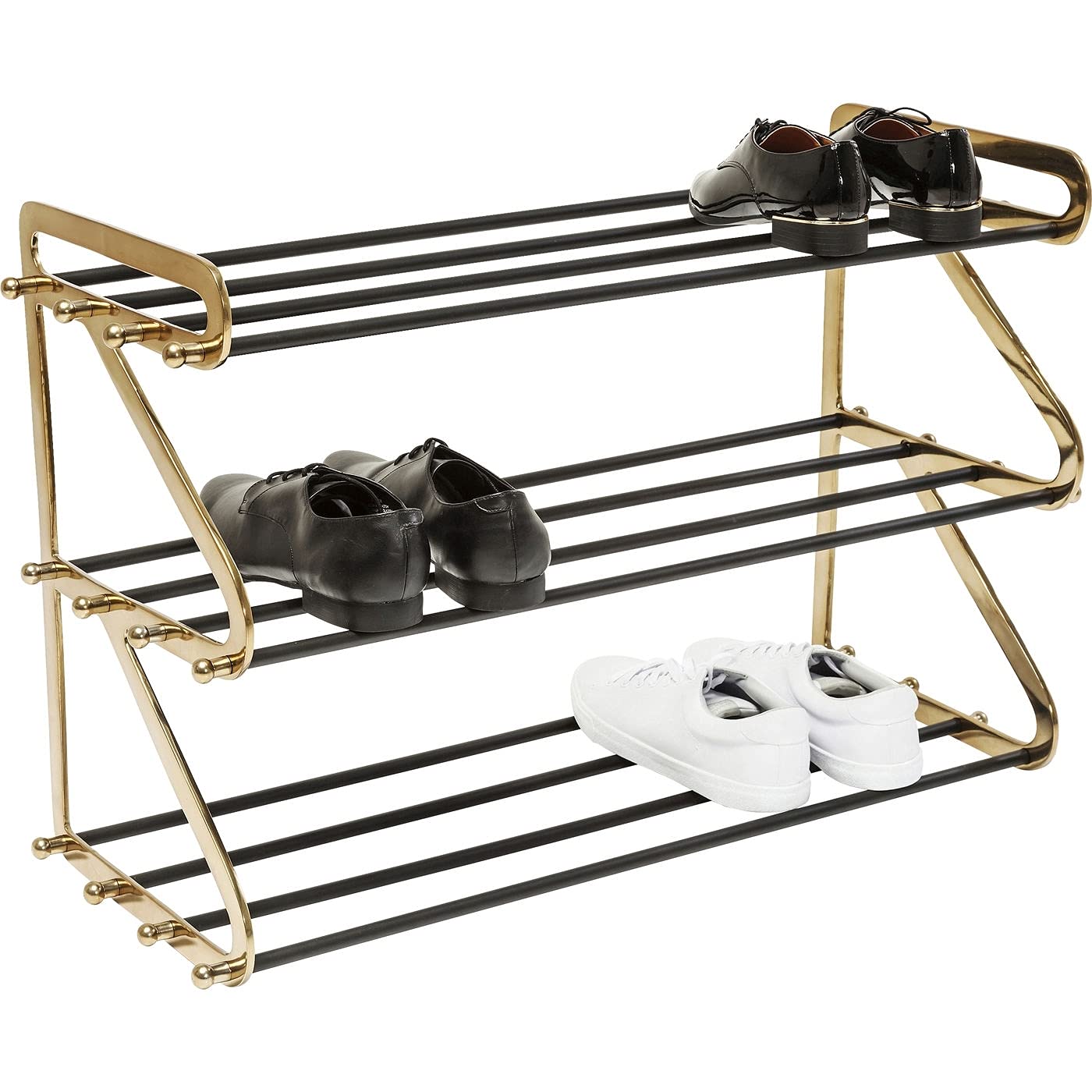 3-Tier Aluminum Shoe Rack Organizer - Black/Gold, Holds 12 Pairs of Shoes, Space-Saving Storage for Hallway & Entryway (55x84x34cm) - Perfect for Small Spaces & Apartment Living