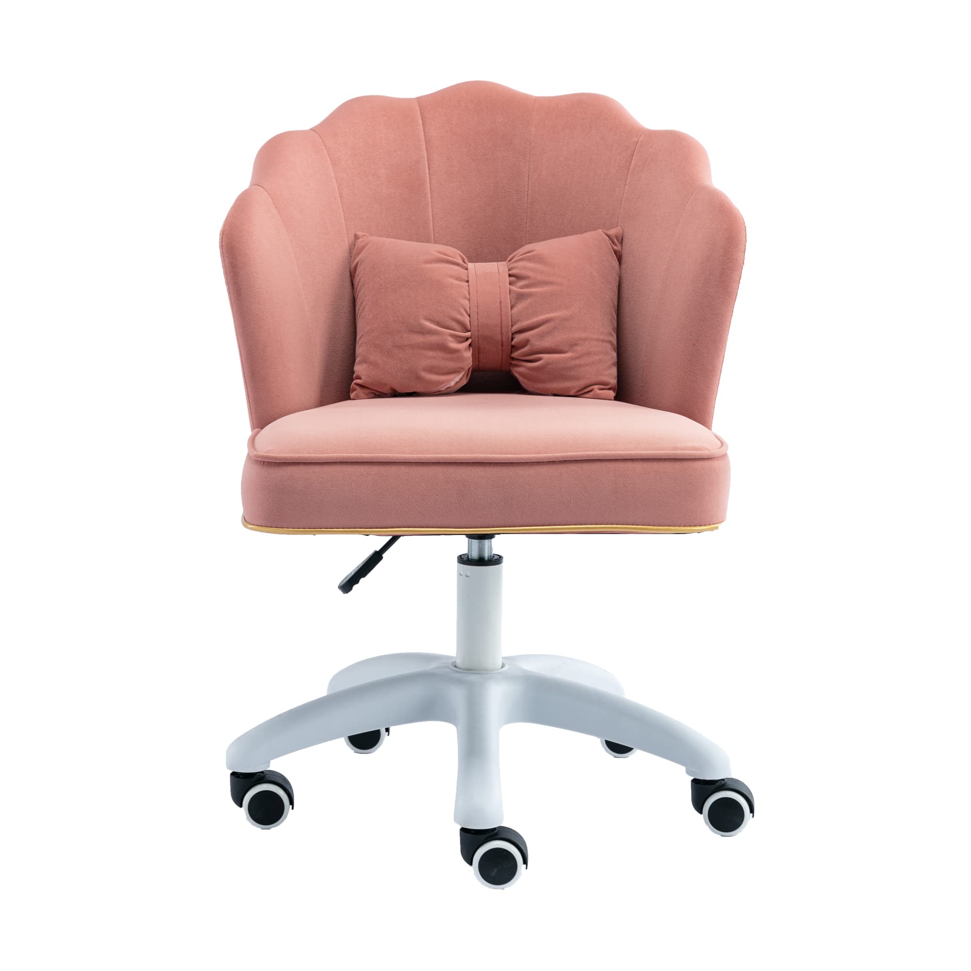 Pink Ergonomic Desk Chair with Lumbar Support - Modern 360° Swivel Adjustable Rolling Office Chair for Home, Vanity & Makeup Station - Comfortable Upholstered Task Chair for Work & Study (Pink)