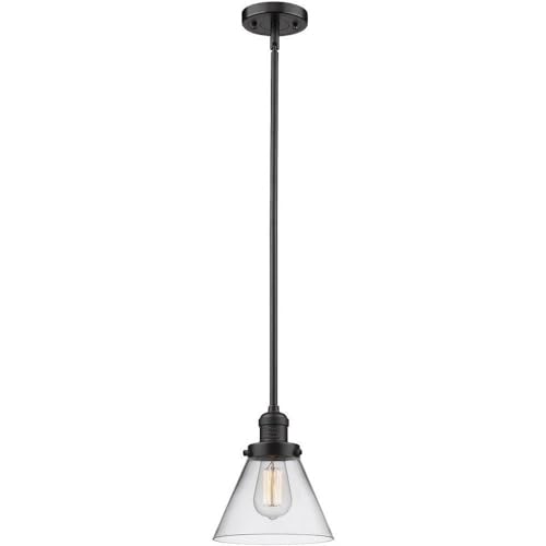 8 Inch Wide 10 Inch High Large Cone Stem Pendant Light - Modern Farmhouse Lighting for Kitchen Island, Dining Room & Entryway