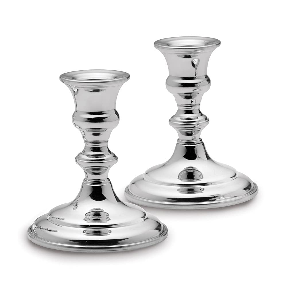Empire Polished Pewter Small Candlesticks Set of 2 - Elegant Home Decor for Dining Table, Wedding Centerpiece & Romantic Dinner Ambiance