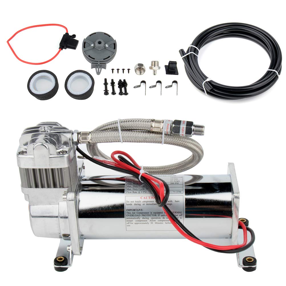 Heavy Duty 200 PSI Universal Air Horn Compressor Kit for Cars & Trucks - Onboard Suspension Ride Bag System Replacement - Perfect for Off-Roading, Towing & Emergency Signaling