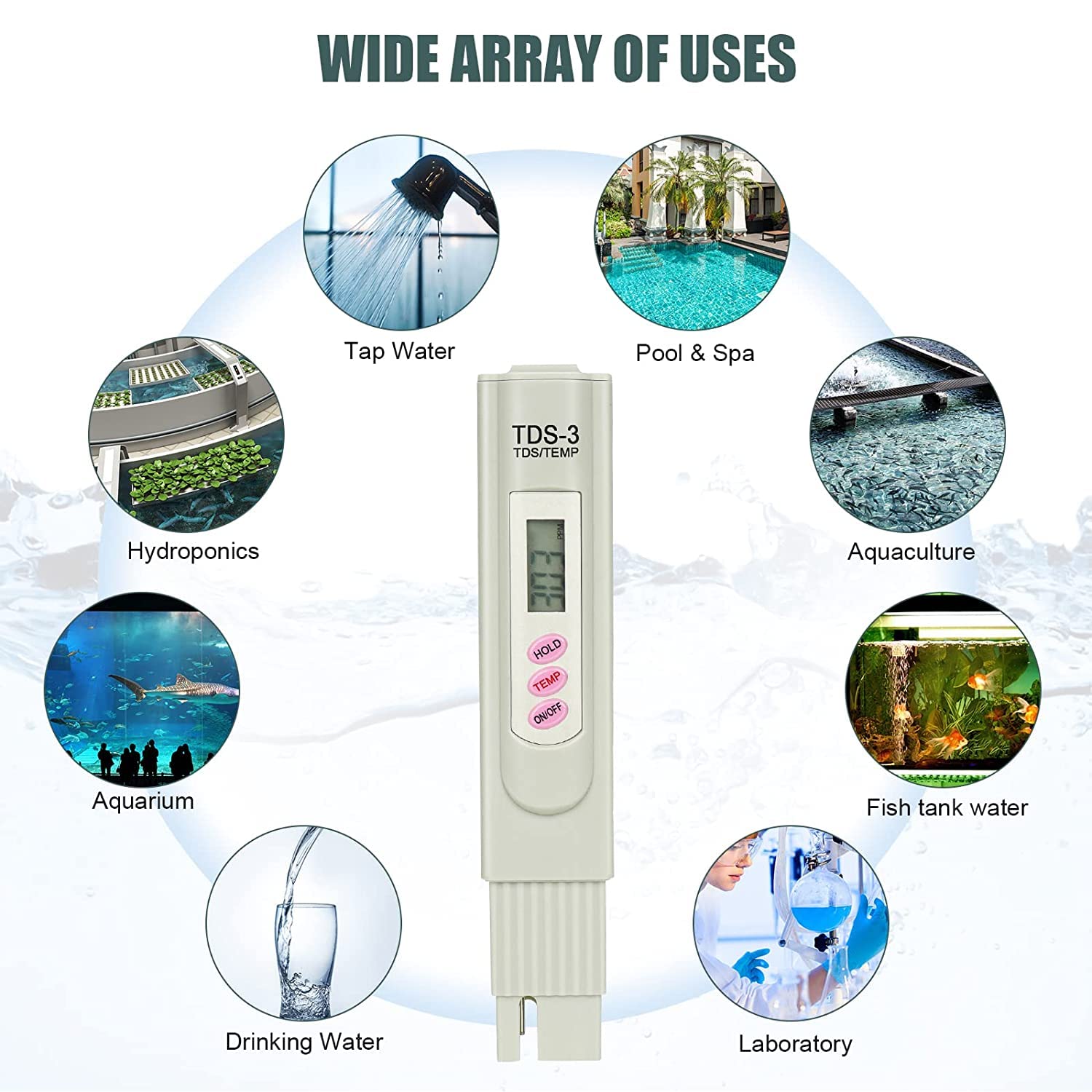 Premium Digital TDS Meter Water Tester 0-9999ppm - Accurate PPM Water Quality Tester for Drinking Water, Aquariums, Hydroponics & Swimming Pools | Portable Grey Water Testing Kit (2-Pack) | Perfect for Home, Lab & Outdoor Water Quality Monitoring