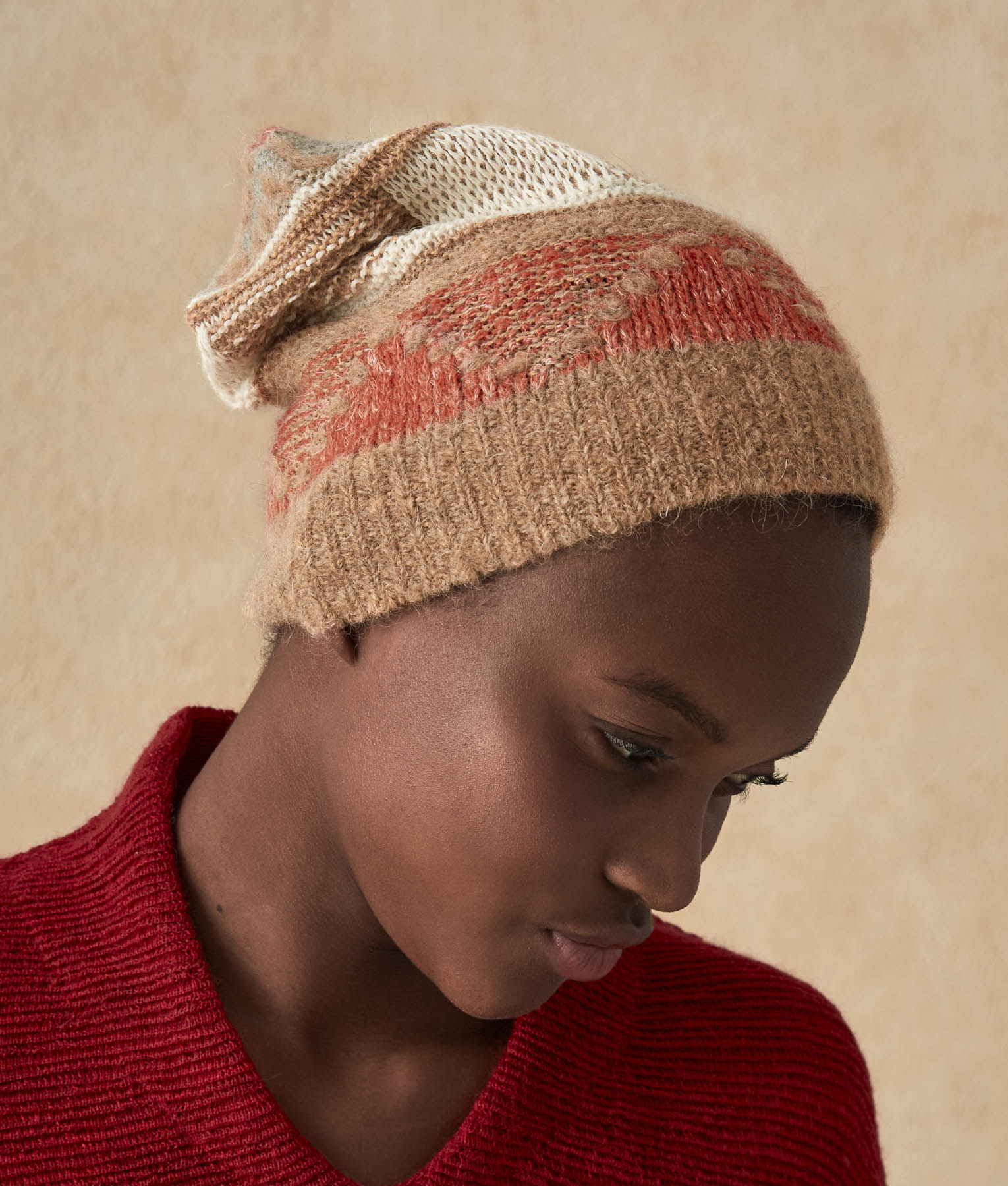 Handmade Geometric Intarsia Baby Alpaca Wool Beanie Hat - Warm Winter Knit Cap for Women & Men - Perfect for Skiing, Hiking, and Cold Weather Fashion