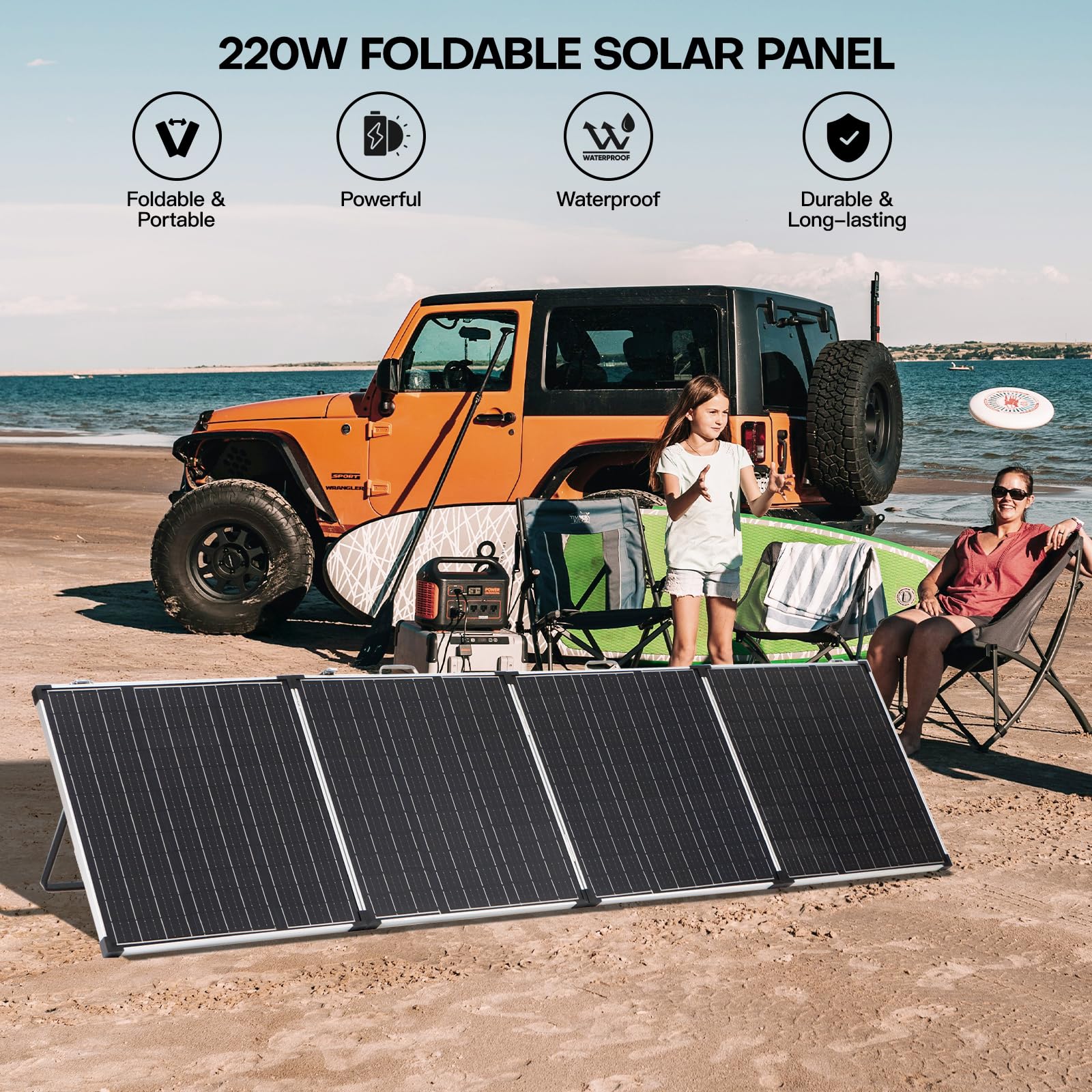 220W 12V Portable Solar Panel Kit with Charge Controller & Mount Bracket | Foldable Off-Grid Solar Charger for Power Stations | Perfect for Camping, RV, Marine & Boat Battery Charging | Waterproof & Durable Design for Outdoor Adventures