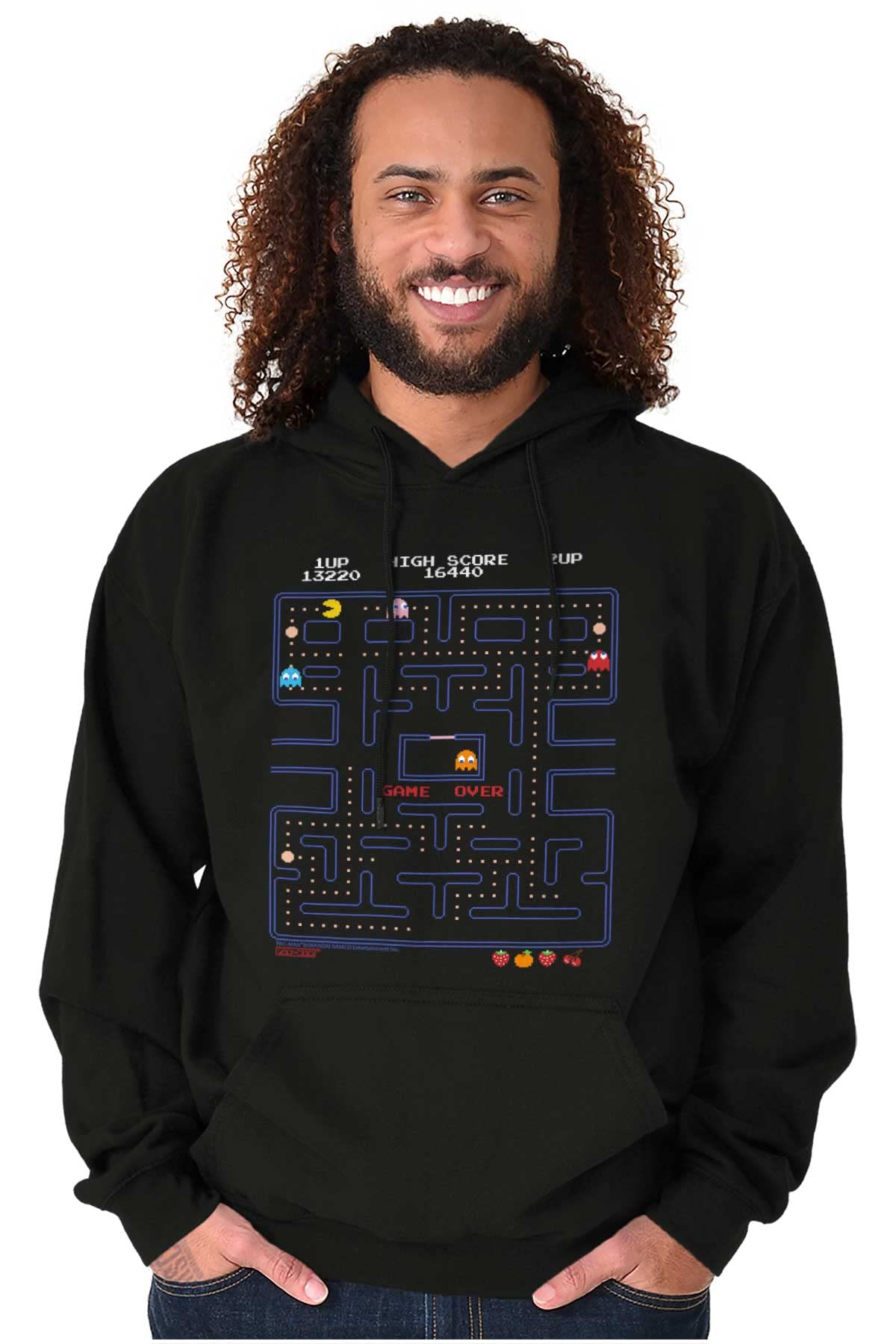 Brisco Brands PACMAN Game Over Retro Video Gaming Hoodie Sweatshirt for Women & Men - Comfortable Unisex Pullover for Arcade Lovers, Gamers & 80s Nostalgia Fans