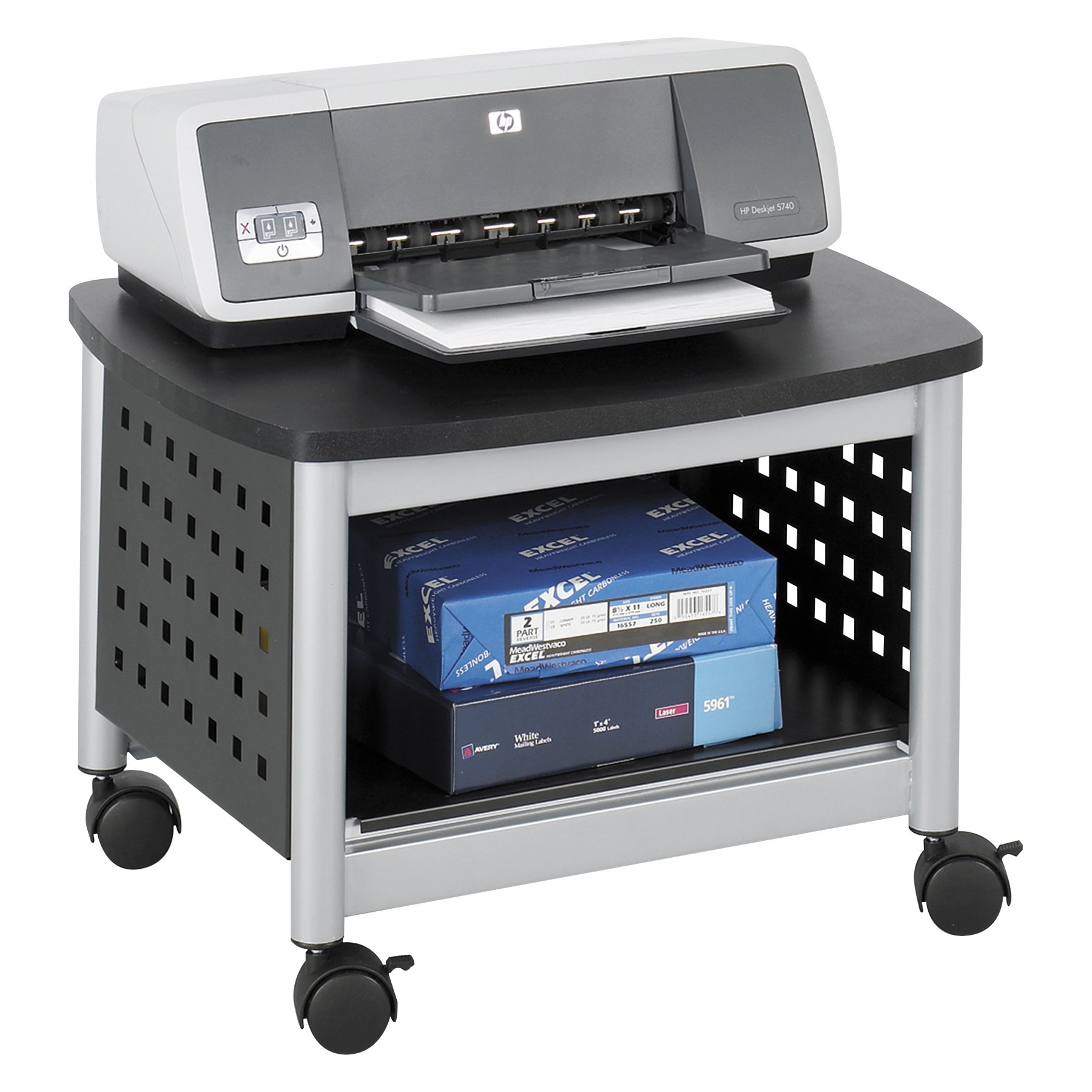 Safco 1855BL Scoot Under Desk Printer Stand with Swivel Wheels - Black Powder Coat Finish for Home & Office Mobility | Compact Design for Small Spaces, Easy Rolling & Adjustable Height