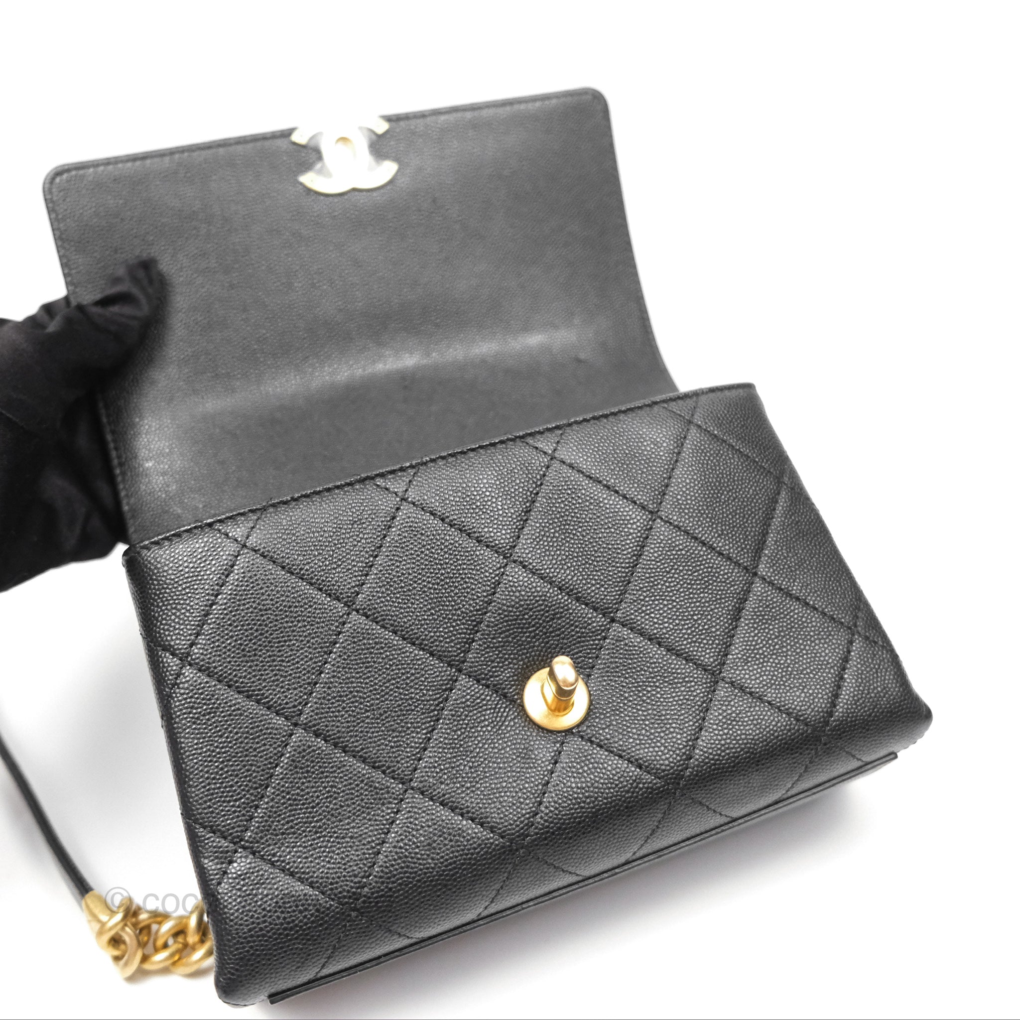 Chanel Quilted Caviar Leather Bracelet On Chain Flap Bag - Black with Aged Gold Hardware - Perfect for Evening Events, Parties & Luxury Fashion Accessories