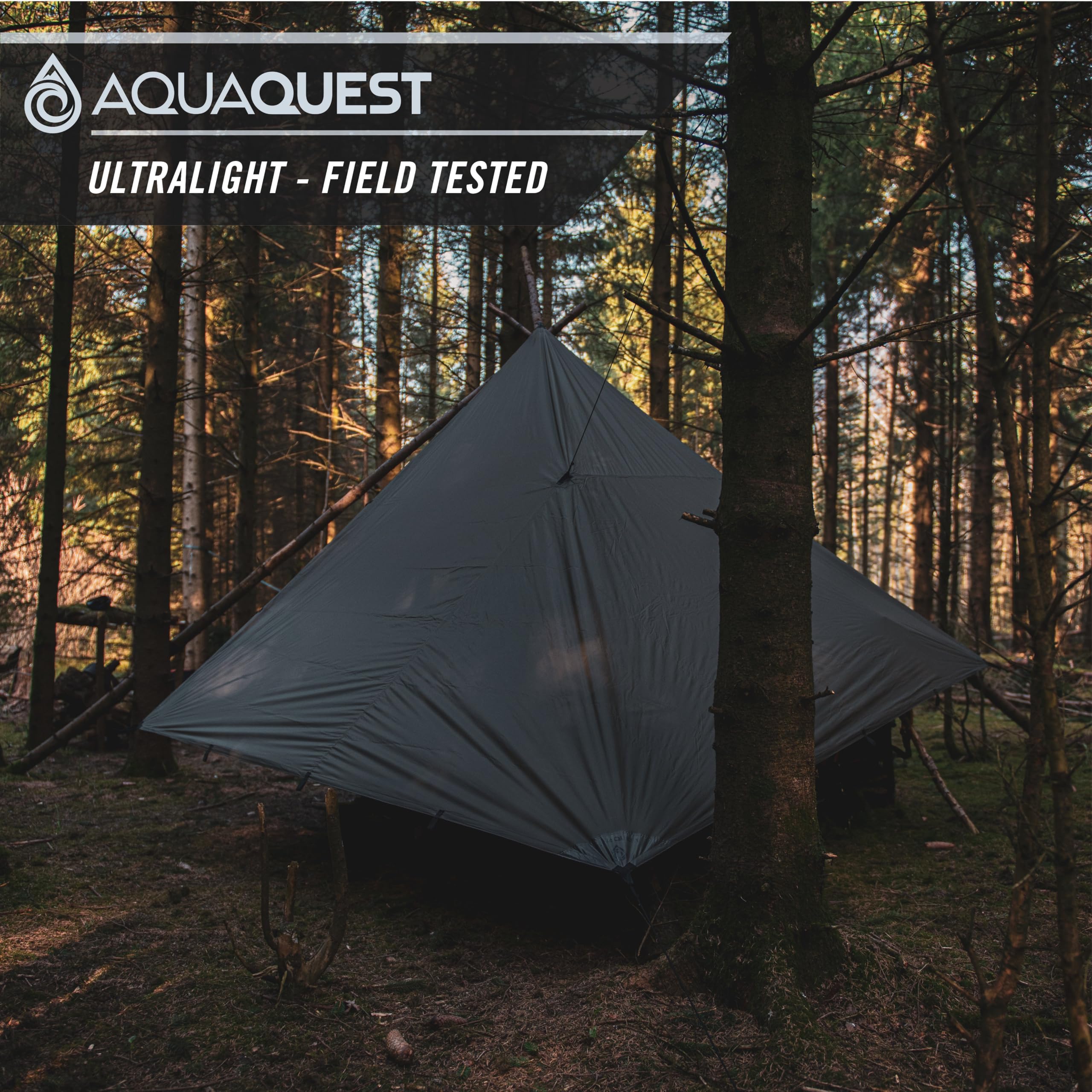 **AquaQuest Guide Camping Tarp - Ultralight Waterproof Tent Cover & Rain Fly - Essential Camping Gear for Hiking, Hammock, Bivy & Survival - Perfect for Backpacking, Outdoor Adventures & Emergency Shelters**