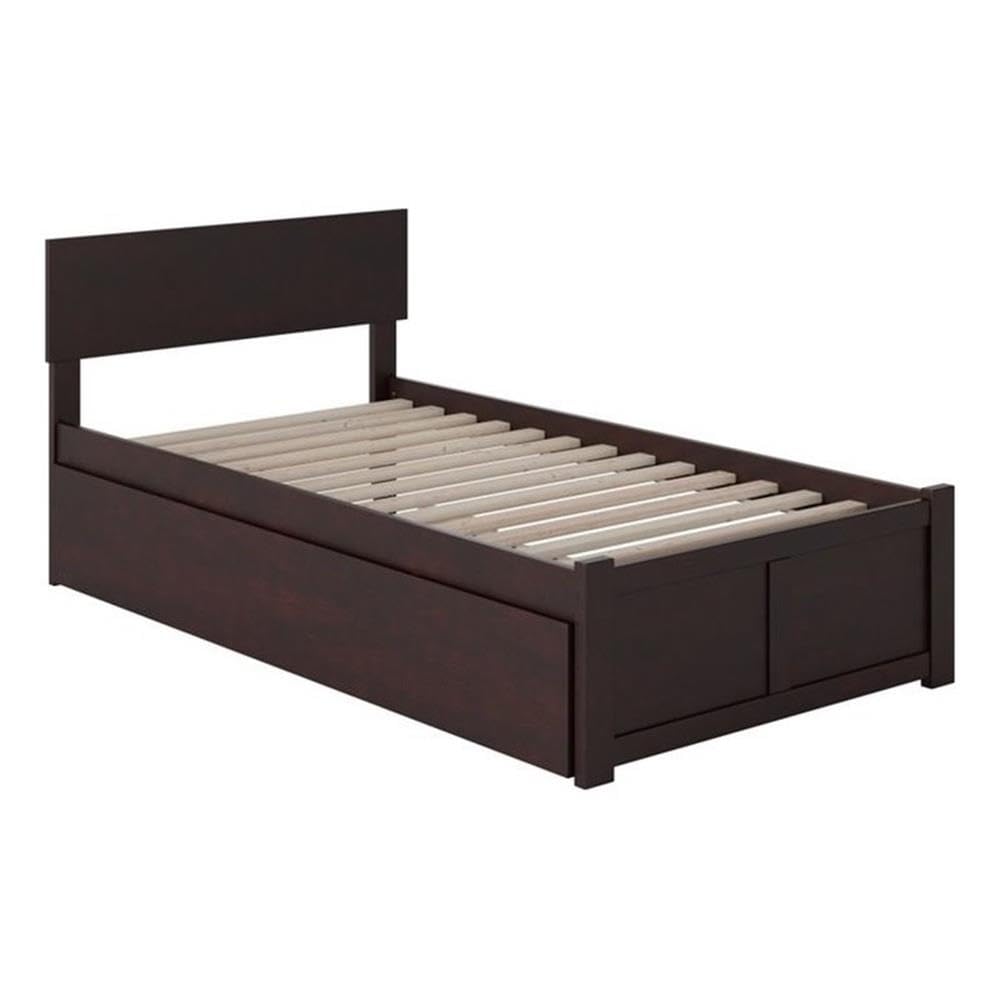BOWERY HILL Modern Wood Twin-XL Platform Panel Bed with Trundle in Espresso - Space-Saving Bedroom Furniture for Guest Rooms, Kids Rooms & Small Apartments