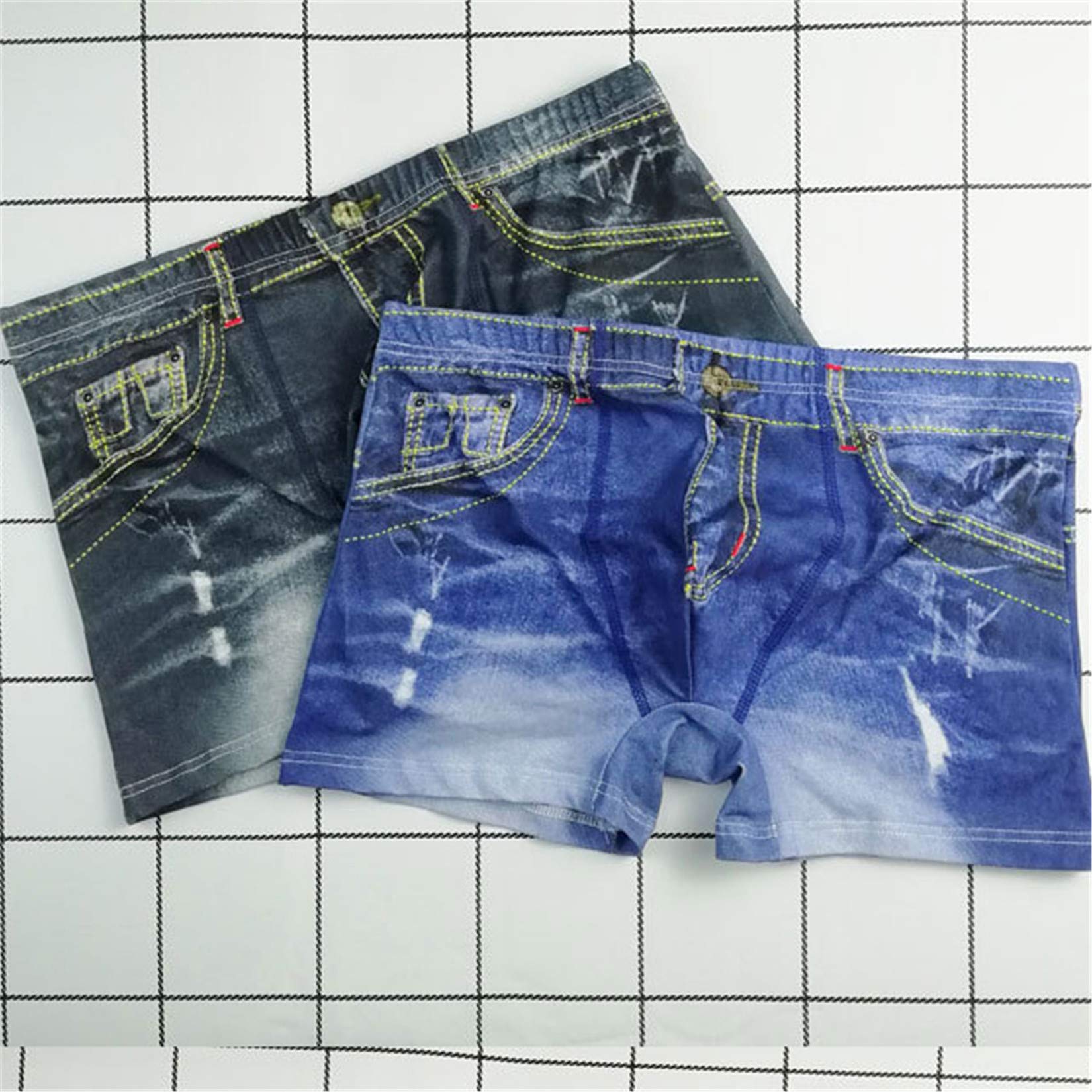 Andongnywell Men's Underwear - Cowboy Fake Jean Printed Spandex Boxer Briefs, Breathable & Stretchable Knickers, Seamless Underwear for Daily Wear & Casual Outfits