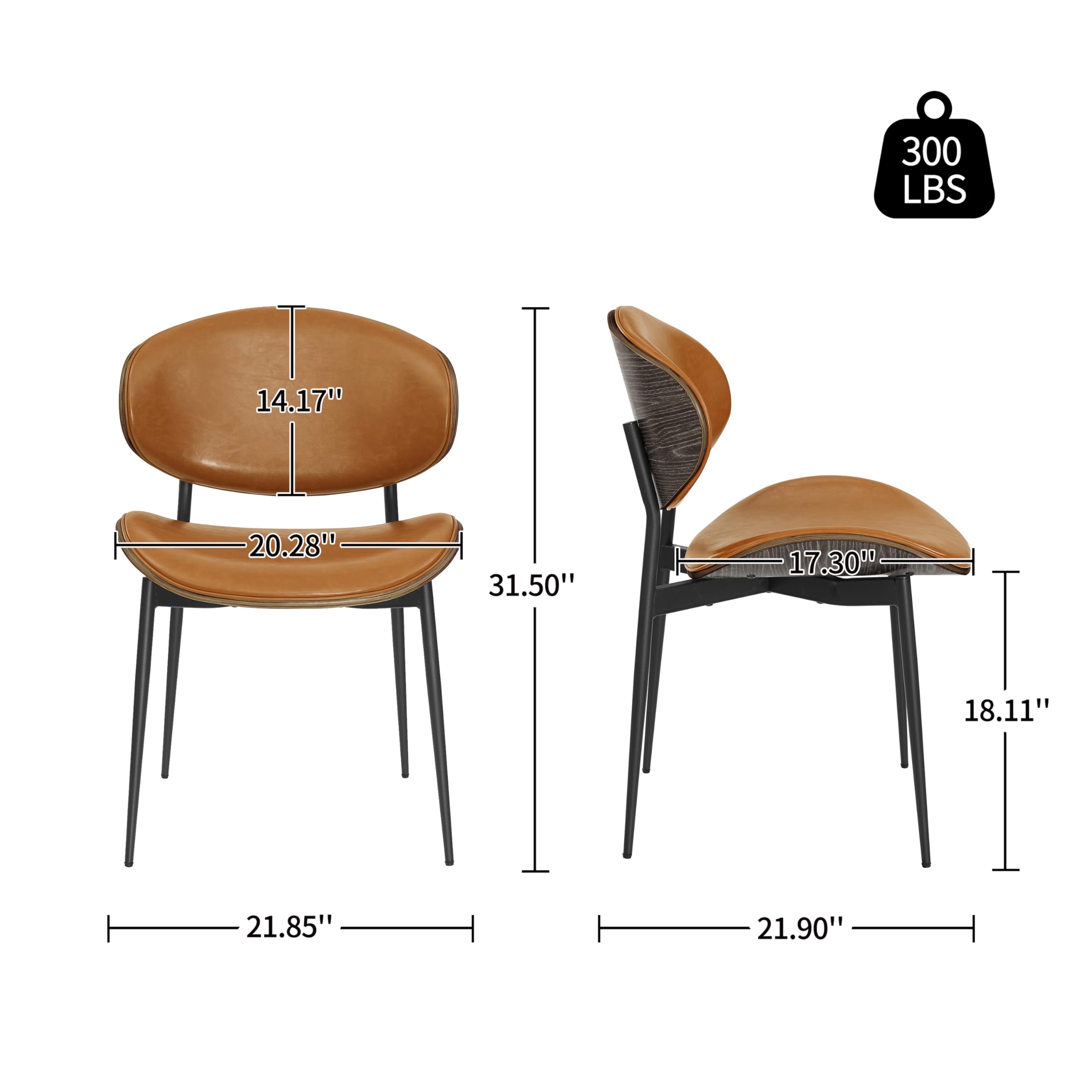 Art Leon Mid Century Modern Dining Chairs Set of 4 - Grey Oak Bentwood with Orange Faux Leather Upholstery & Black Metal Legs - Perfect for Kitchen, Dining Room or Bedroom Accent Chairs