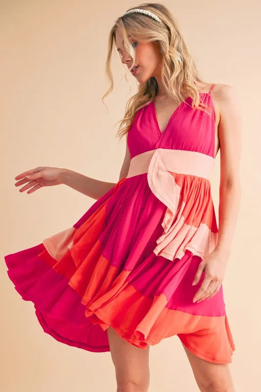 Stylish Pink Ruffled Sleeveless Mini Dress for Women - Perfect for Beach Vacations, Summer Parties & Resort Wear