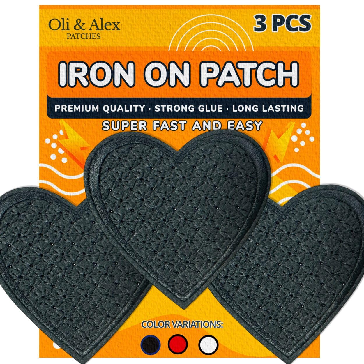 Black Heart Iron On Patches - 3pcs Embroidered Applique Patch (3.23x3.42 inch) for DIY Clothing, Jackets, Bags & Accessories - S-36