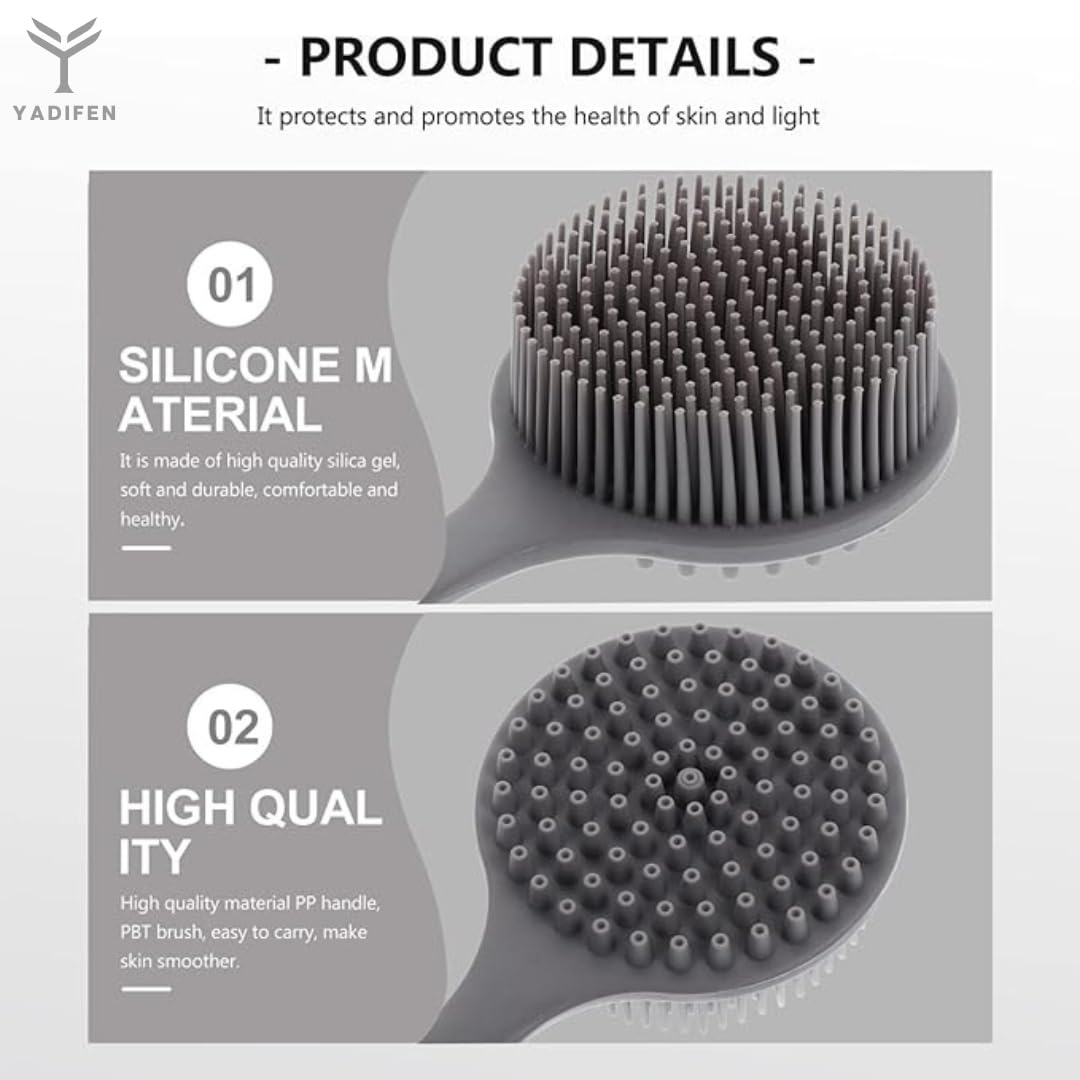 YADIFEN Soft Silicone Back Scrubber - Long Handle Shower Brush for Exfoliating & Cleansing, BPA-Free Hypoallergenic Eco-Friendly Body Brush (Multicolor, 1-Pack) - Perfect for Sensitive Skin & Spa-Like Bath Experience